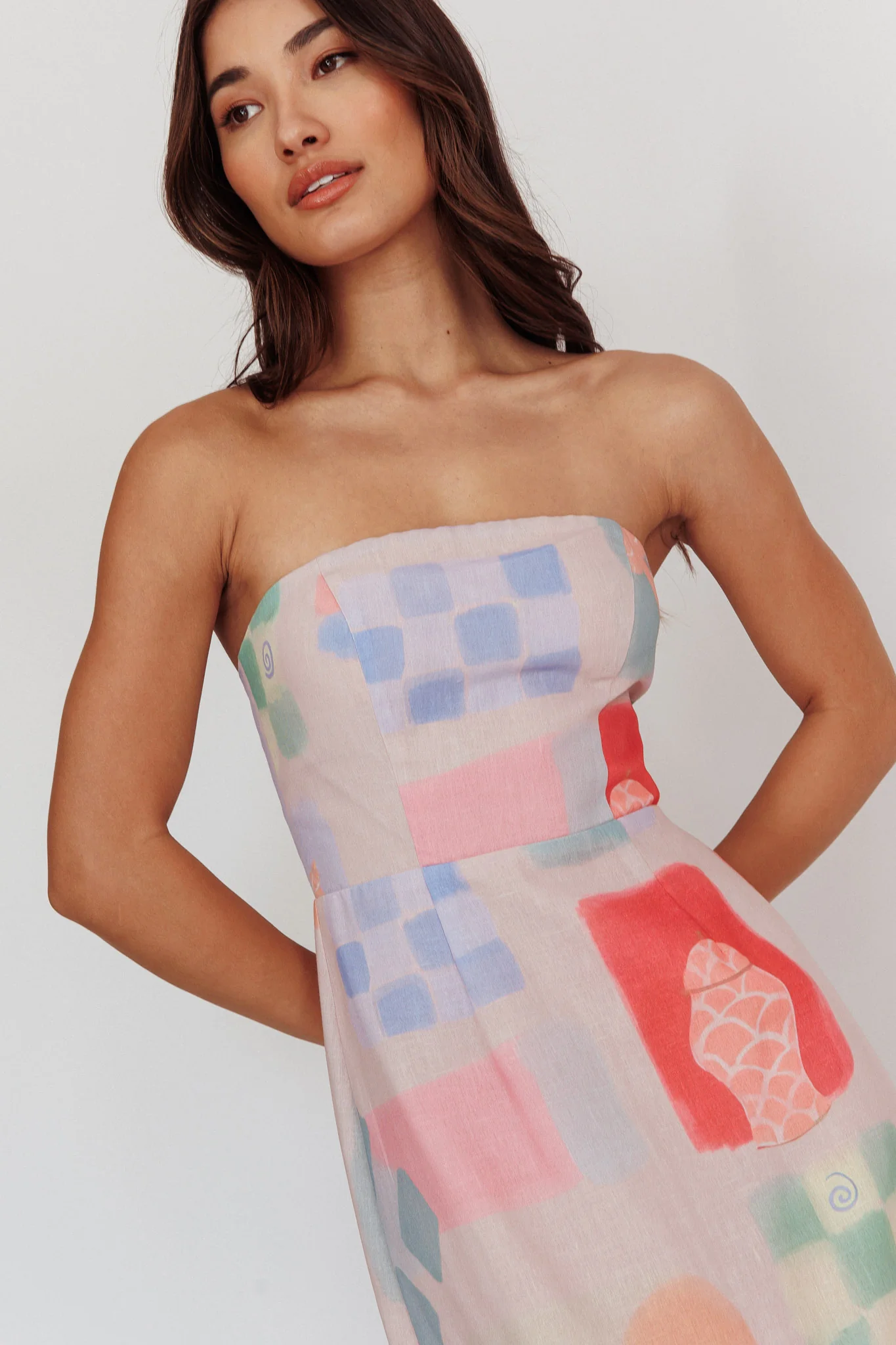 Eastern Sun Strapless Abstract Print Maxi Dress Multi - Image 2
