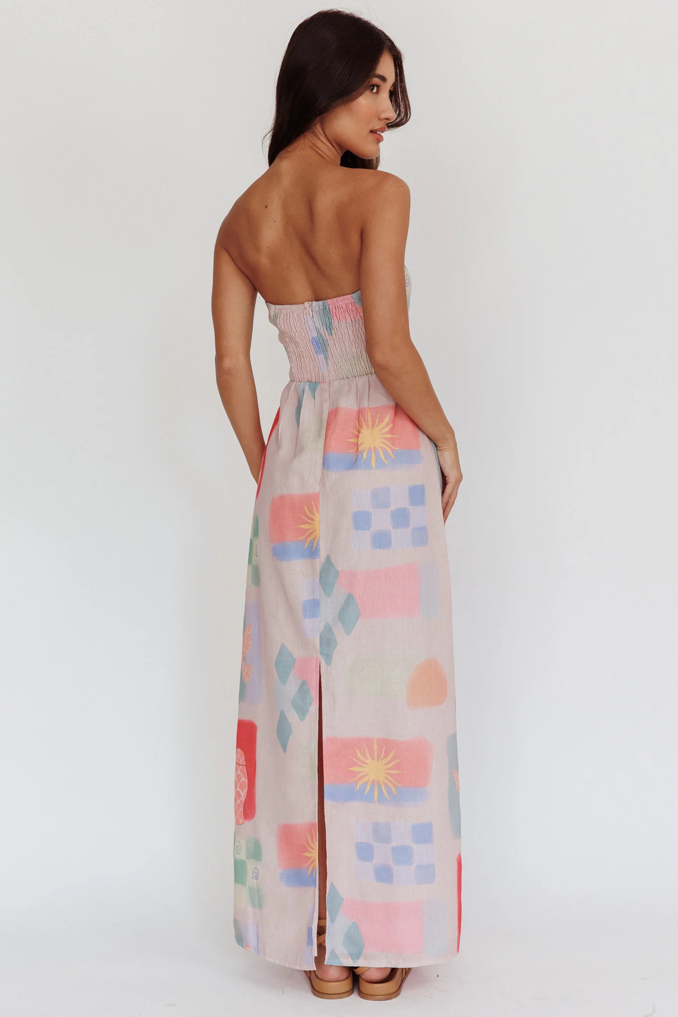 Eastern Sun Strapless Abstract Print Maxi Dress Multi - Image 3