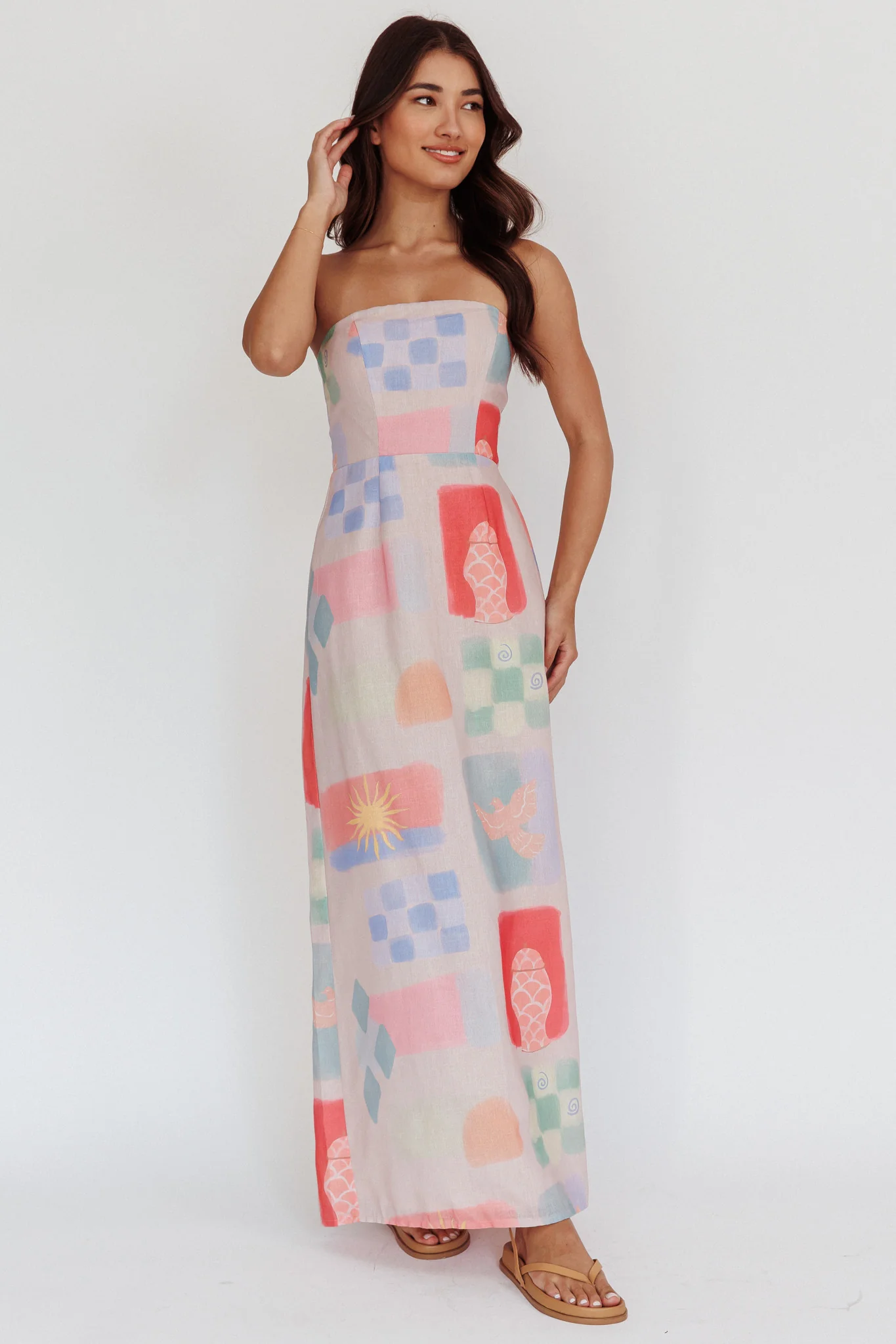 Eastern Sun Strapless Abstract Print Maxi Dress Multi - Image 4