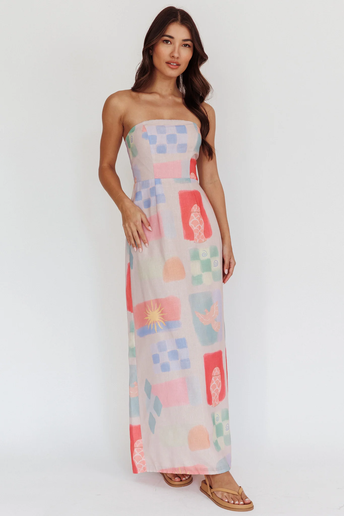 Eastern Sun Strapless Abstract Print Maxi Dress Multi - Image 6