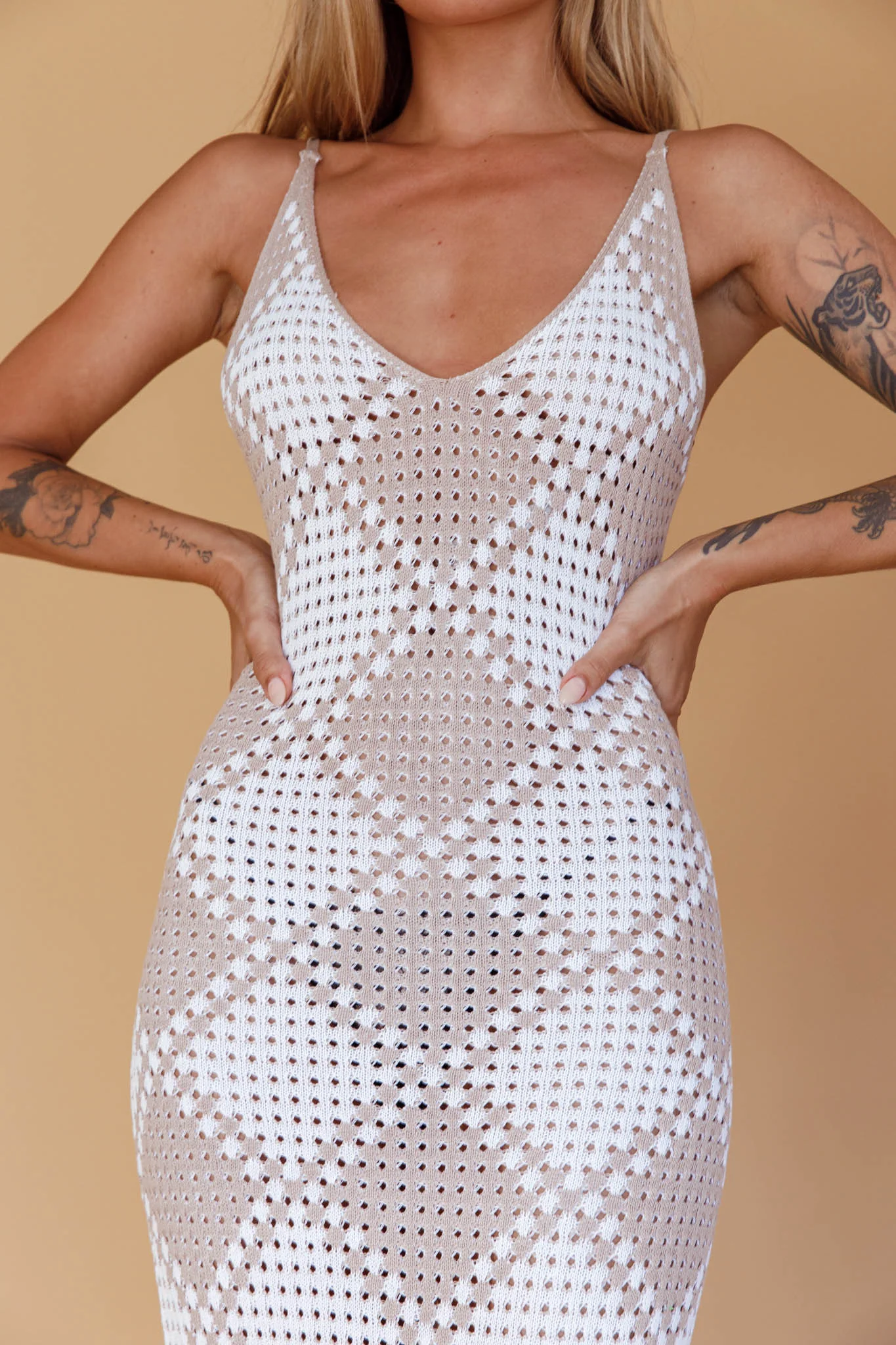 Easy Street Crochet Maxi Dress Beige - Image 6
