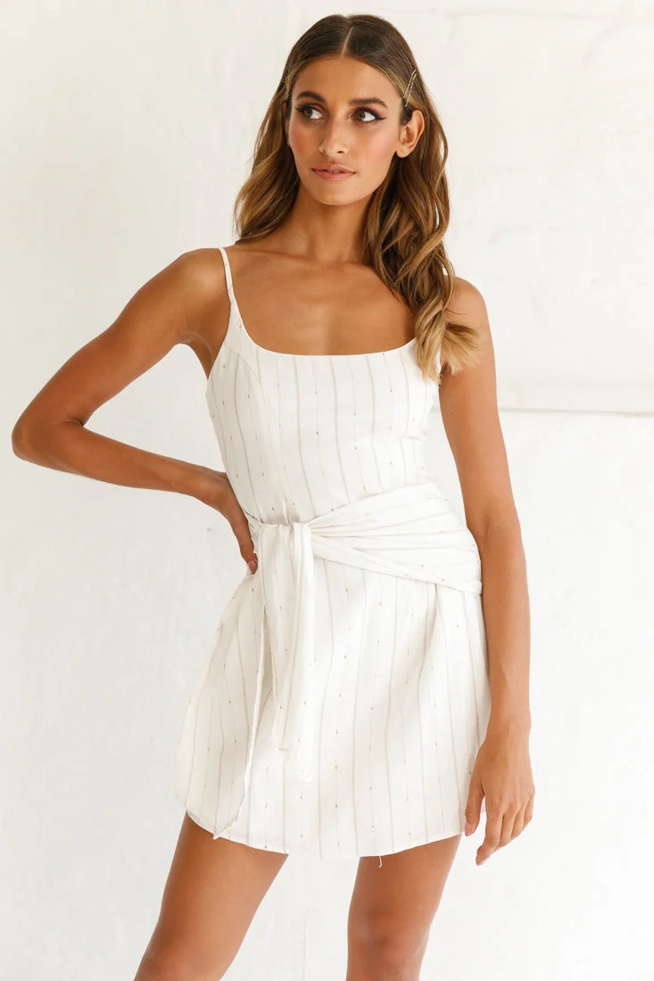 Echo Rounded Neckline Tied Sash Dress White - Image 7