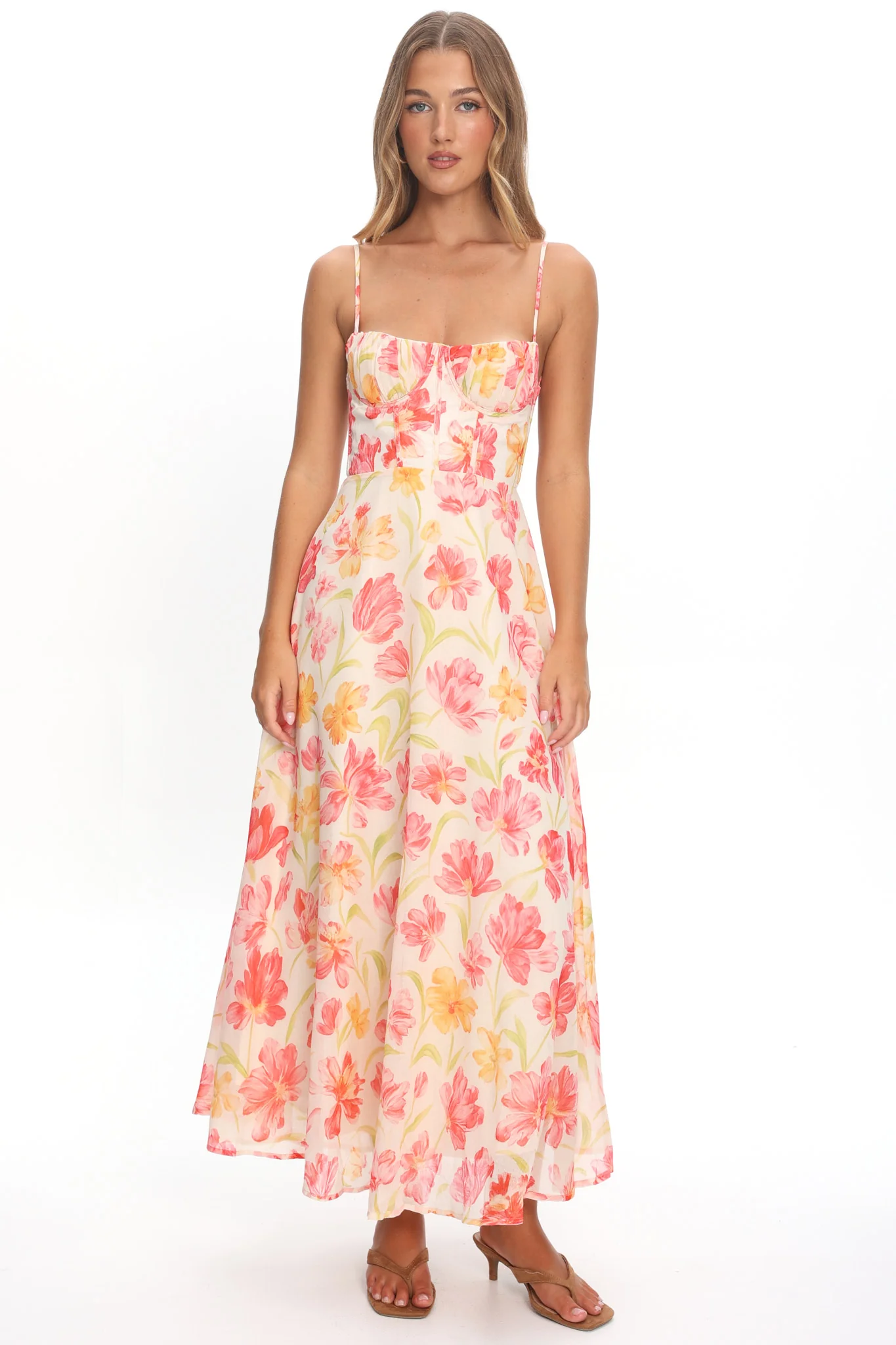 Echoes Tied Back A-Line Maxi Dress Floral Pink - Image 2