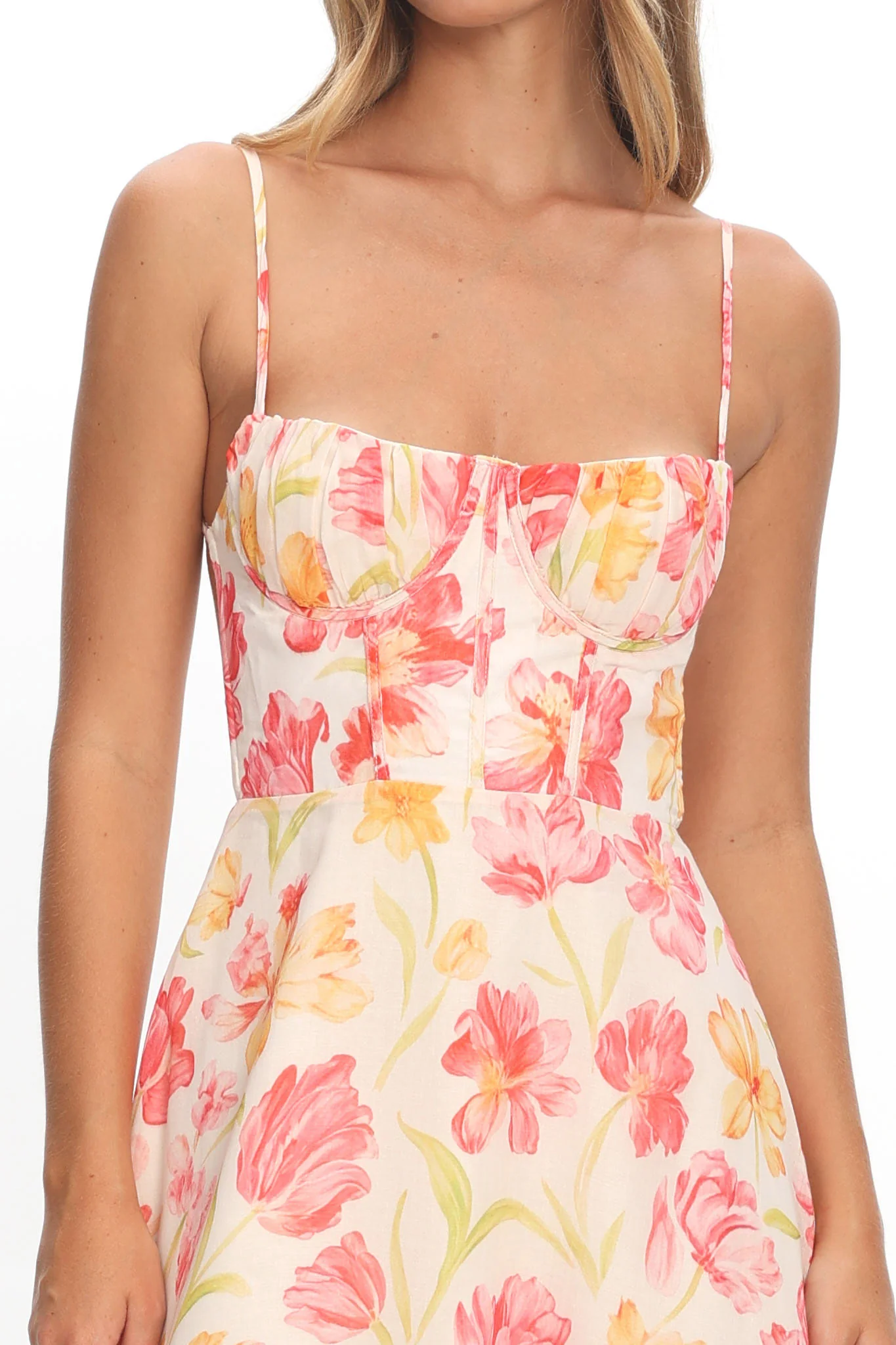 Echoes Tied Back A-Line Maxi Dress Floral Pink - Image 4