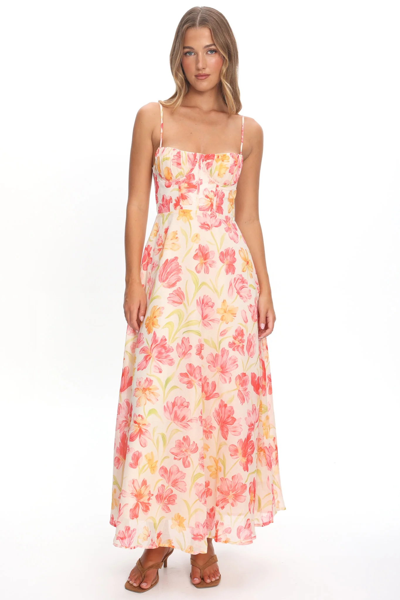Echoes Tied Back A-Line Maxi Dress Floral Pink - Image 5