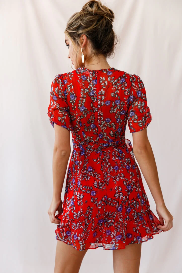 Edie V-Neck Chiffon Dress Red - Image 3