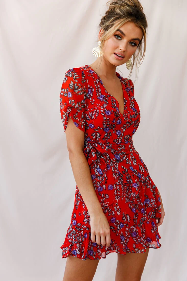 Edie V-Neck Chiffon Dress Red - Image 5