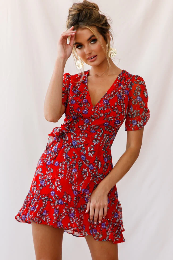 Edie V-Neck Chiffon Dress Red - Image 6