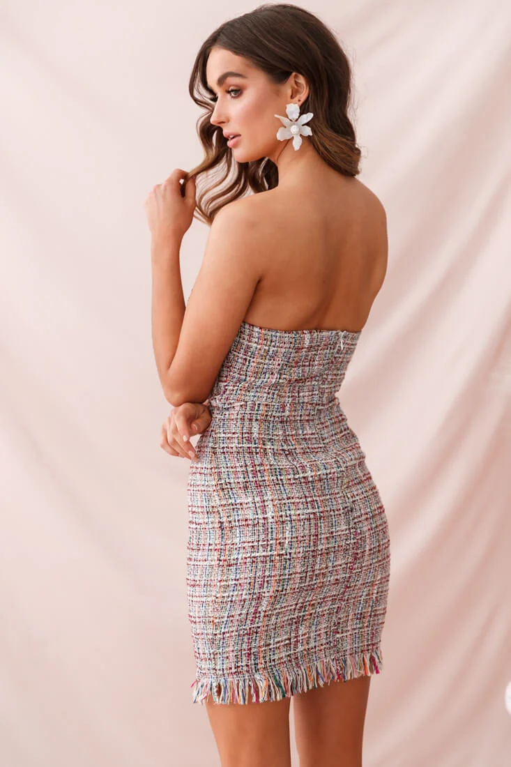 Edith Strapless Tweed Mini Dress Multi - Image 3