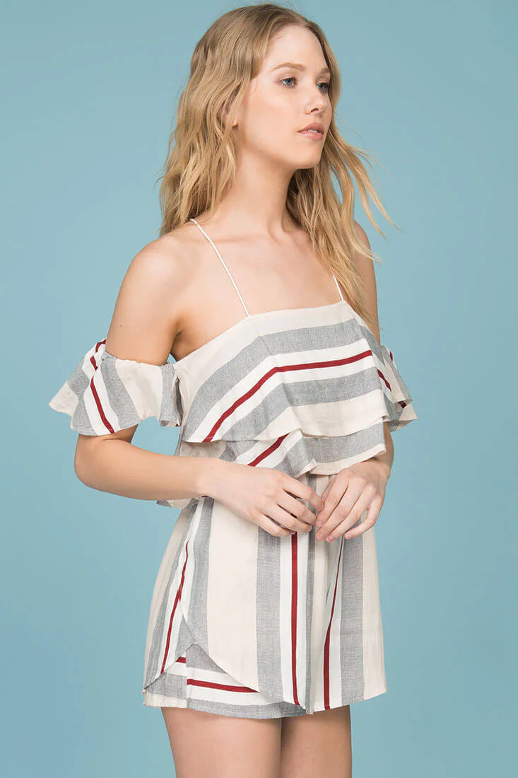Eileen Striped Romper Grey / Red - Image 3