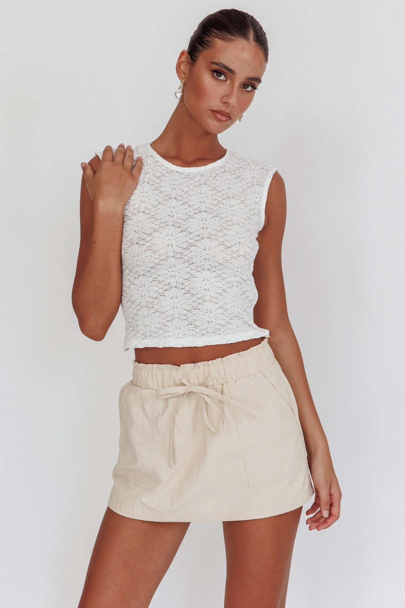 Eka Drawstring Mini Skort Cream - Image 2