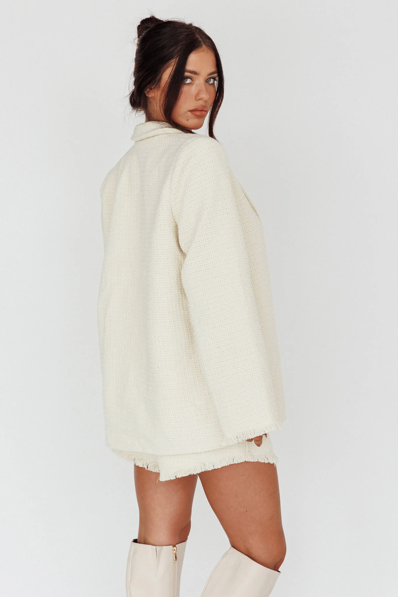Ekaterina Tweed Raw Edge Jacket Cream - Image 2