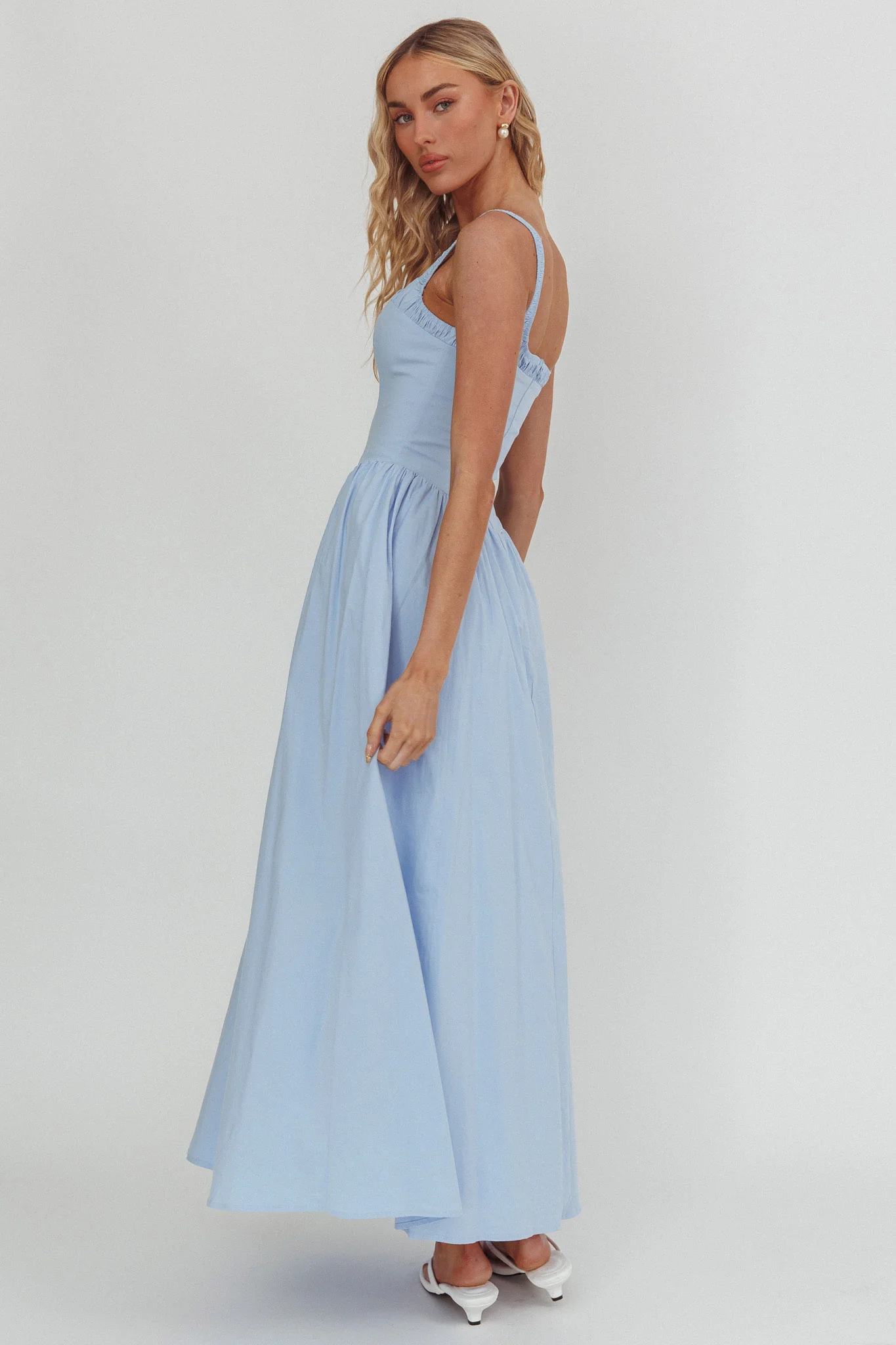 El Corazon Smocked Neckline Maxi Dress Blue - Image 2