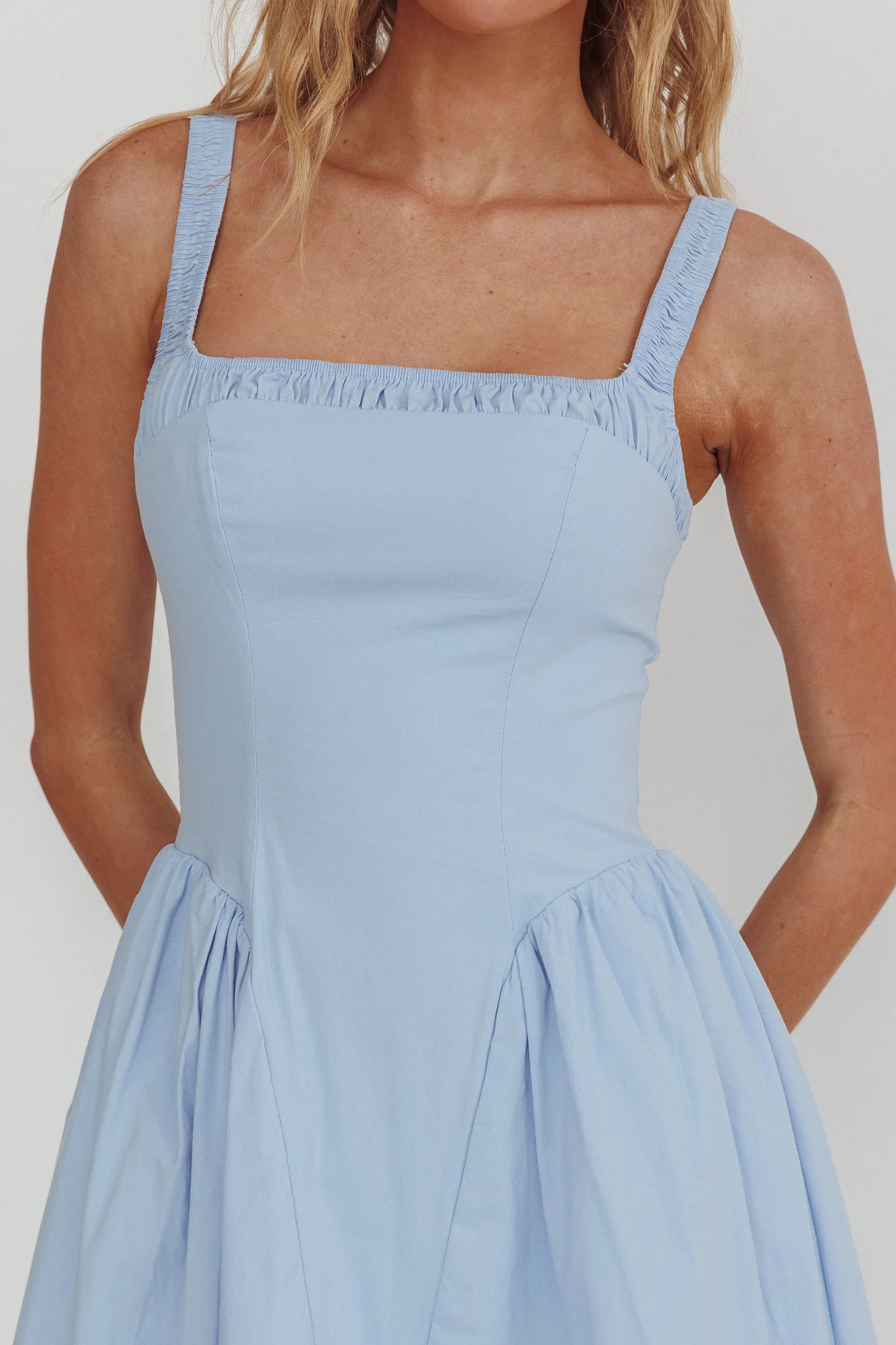 El Corazon Smocked Neckline Maxi Dress Blue - Image 3