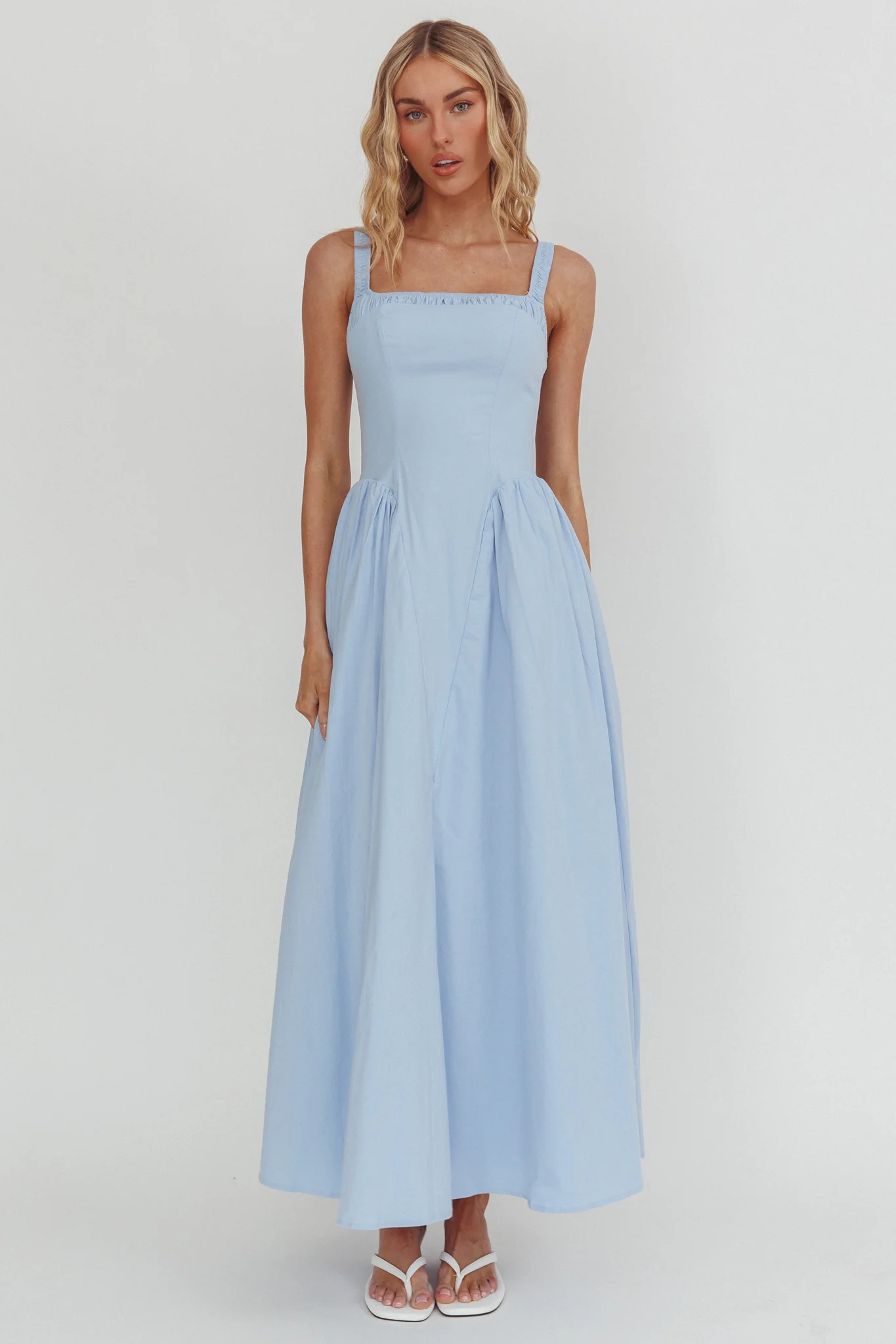 El Corazon Smocked Neckline Maxi Dress Blue - Image 5