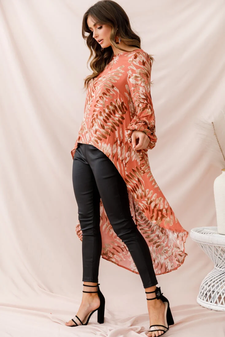 Elaine High Low Balloon Sleeve Top Rose - Image 6