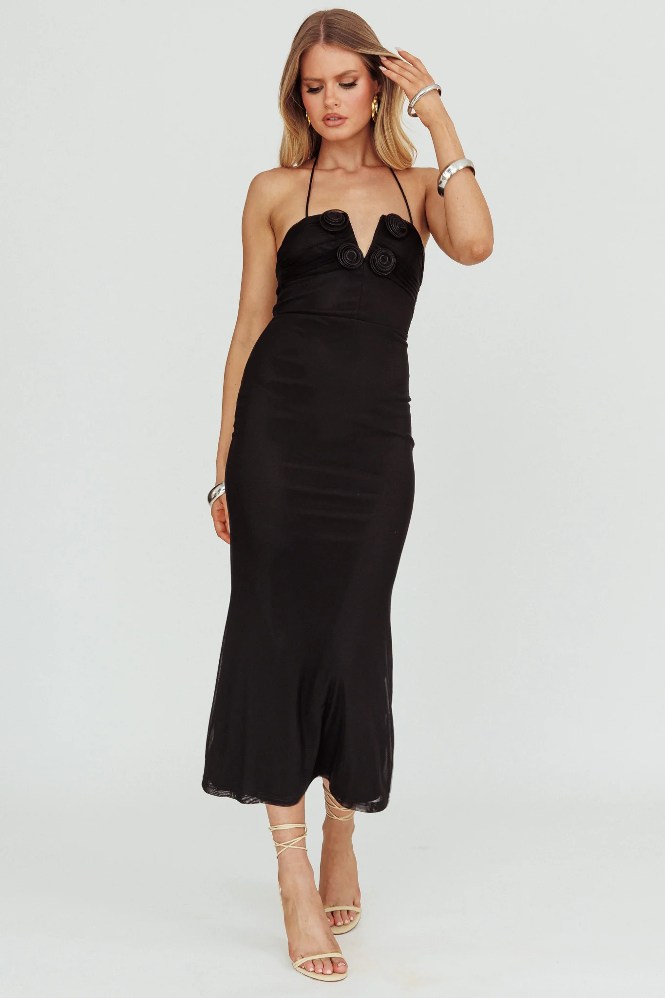 Elderberry Bodycon Halter Neck Midi Dress Black - Image 5