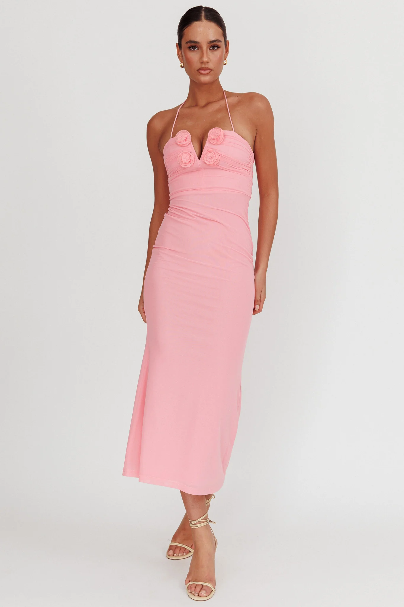 Elderberry Bodycon Halter Neck Midi Dress Pink - Image 4