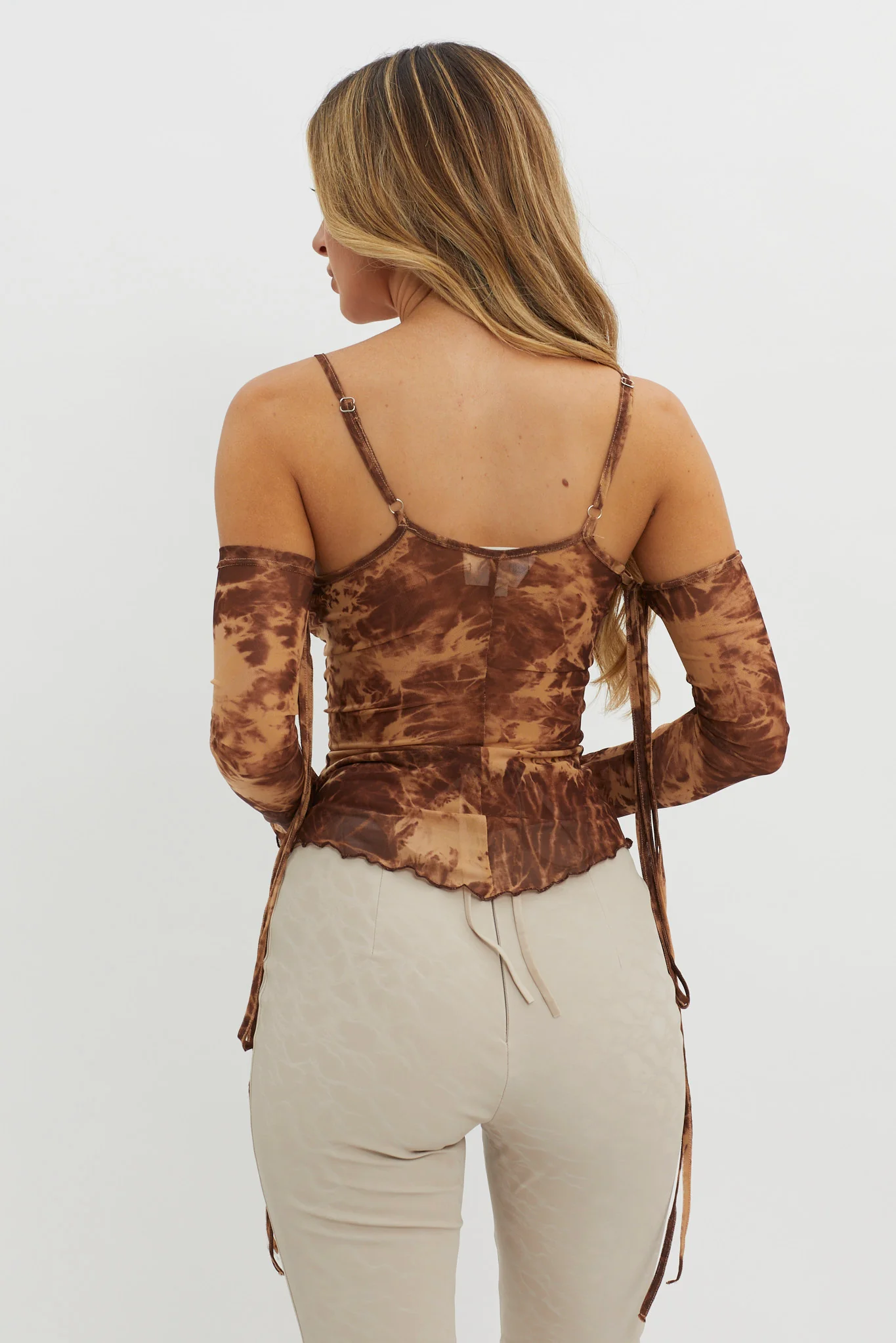 Elektra Off-Shoulder Mesh Top Brown - Image 2
