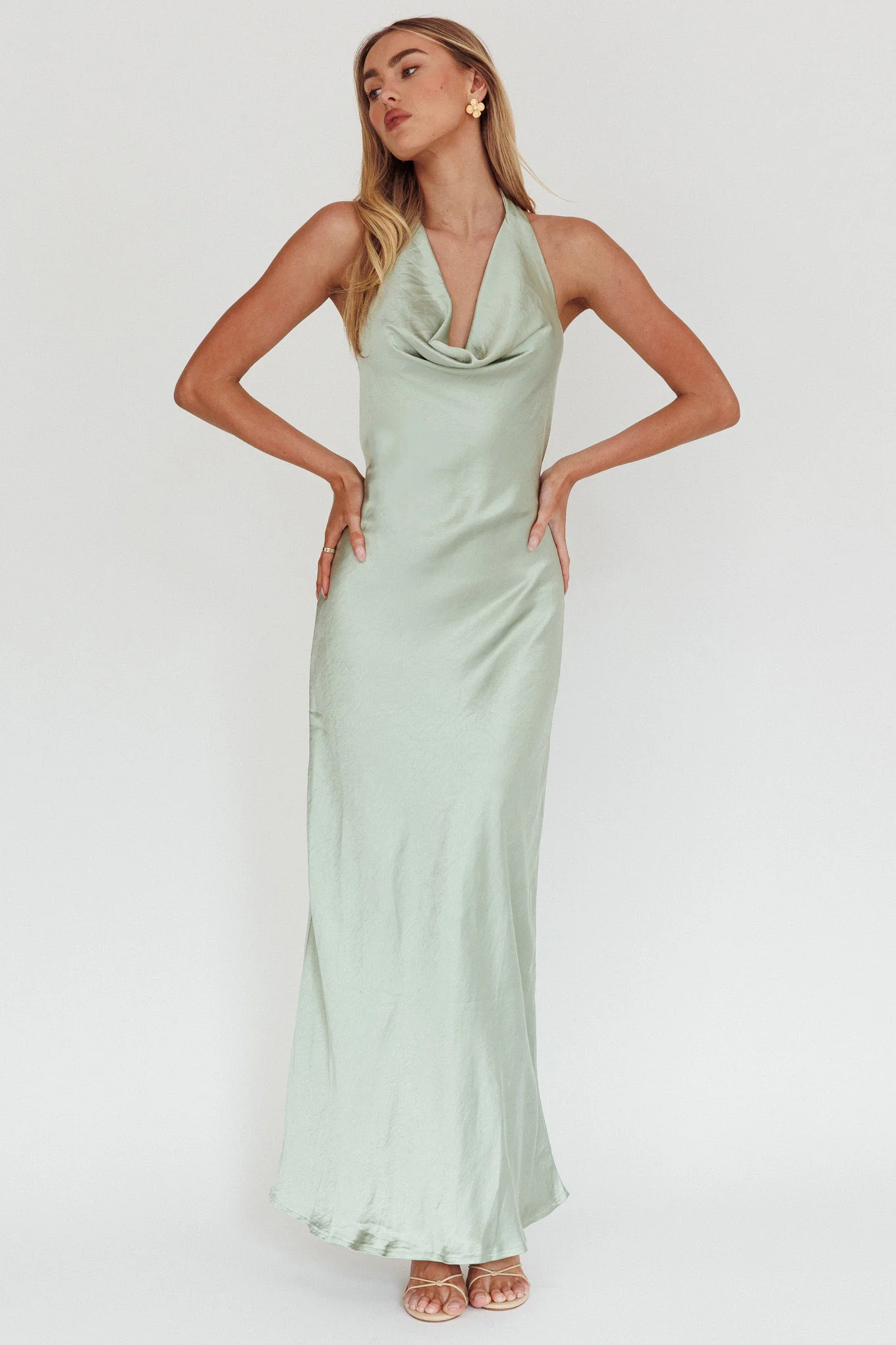 Element Halterneck Maxi Dress Matcha - Image 5