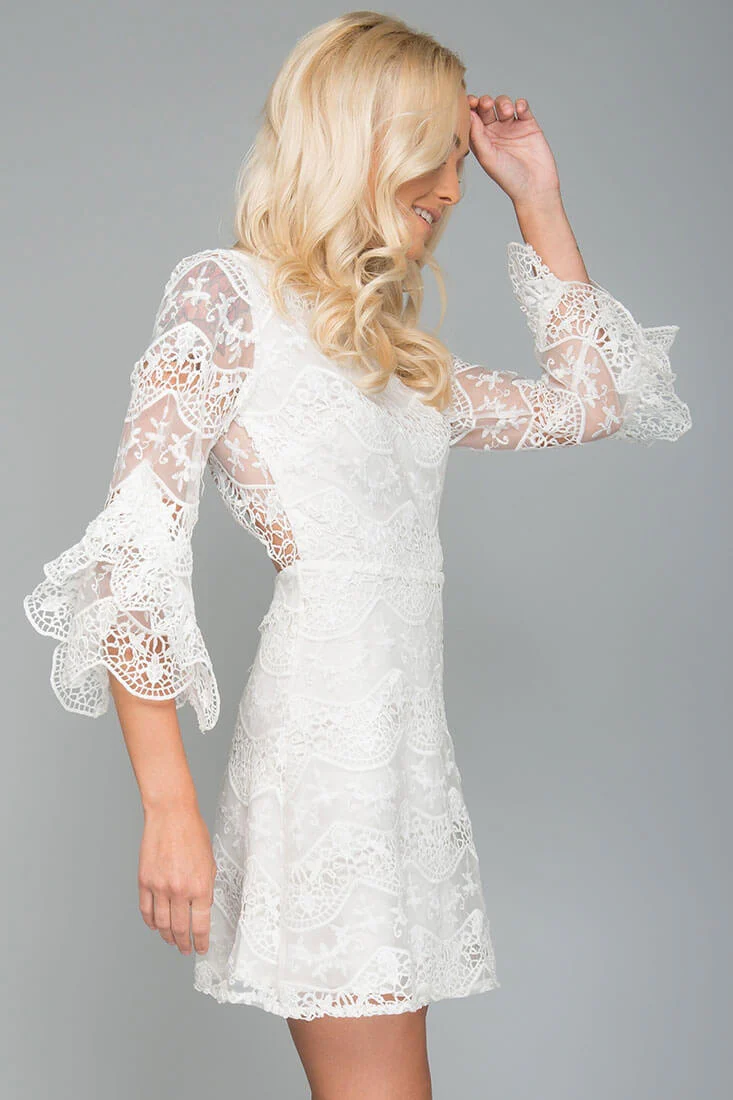 Elena Embroidered Going Out Dress White - Image 3