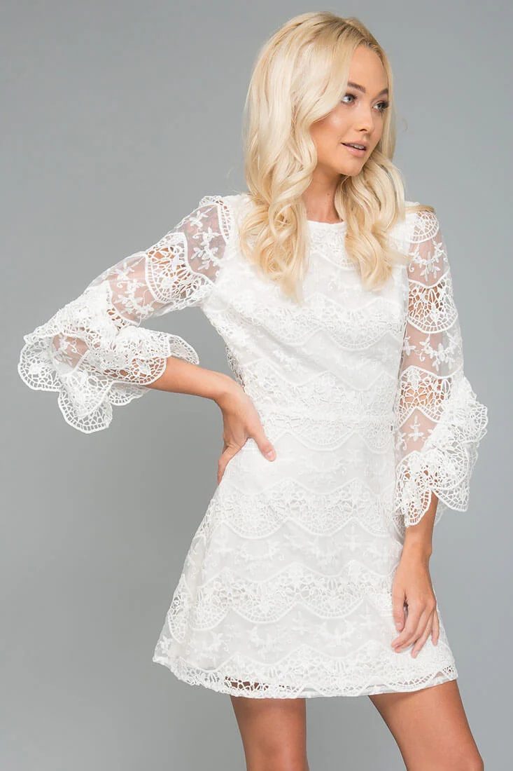 Elena Embroidered Going Out Dress White - Image 4