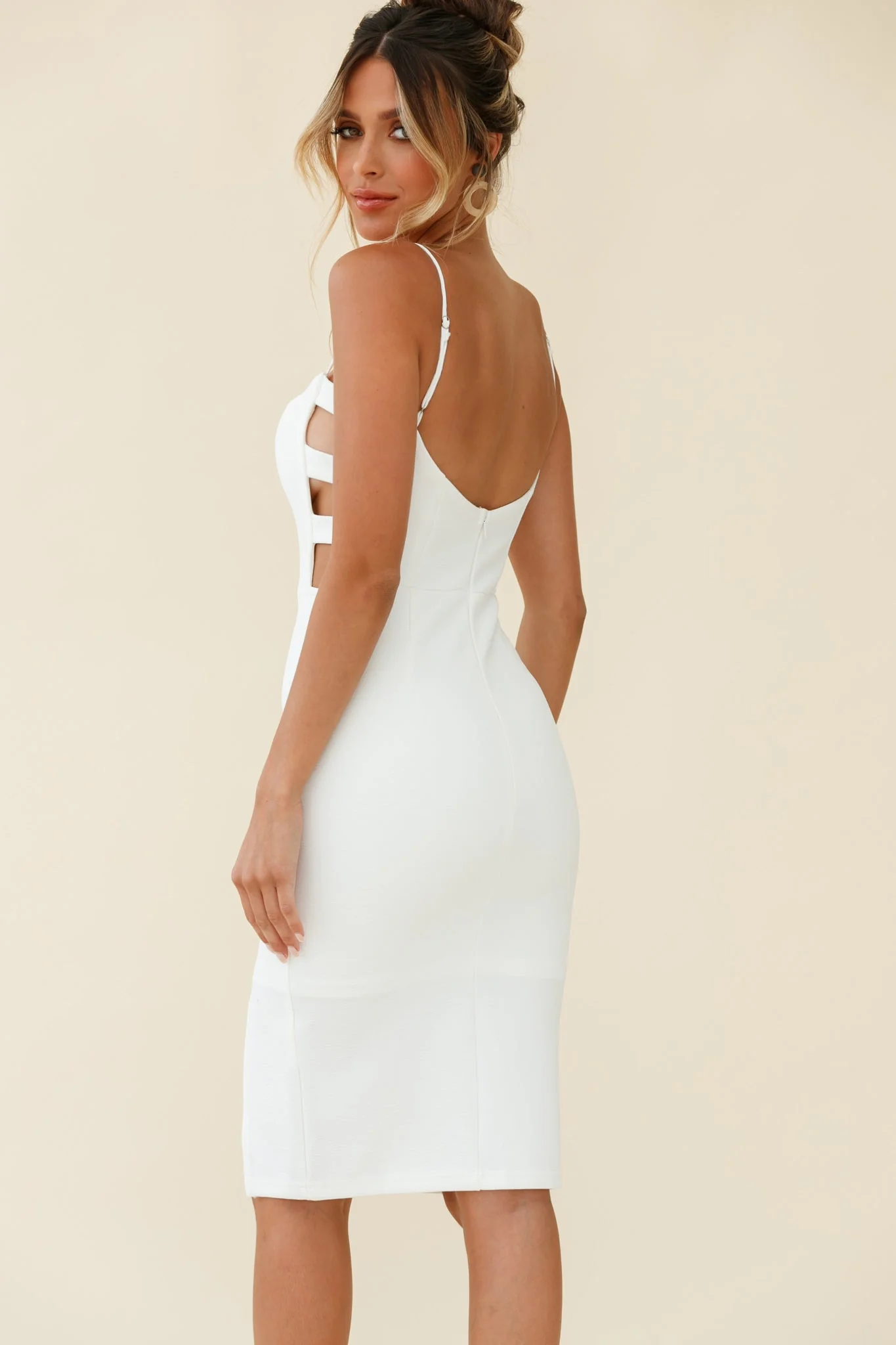 Elenia Cut-Out Detail Bodycon Dress White - Image 3