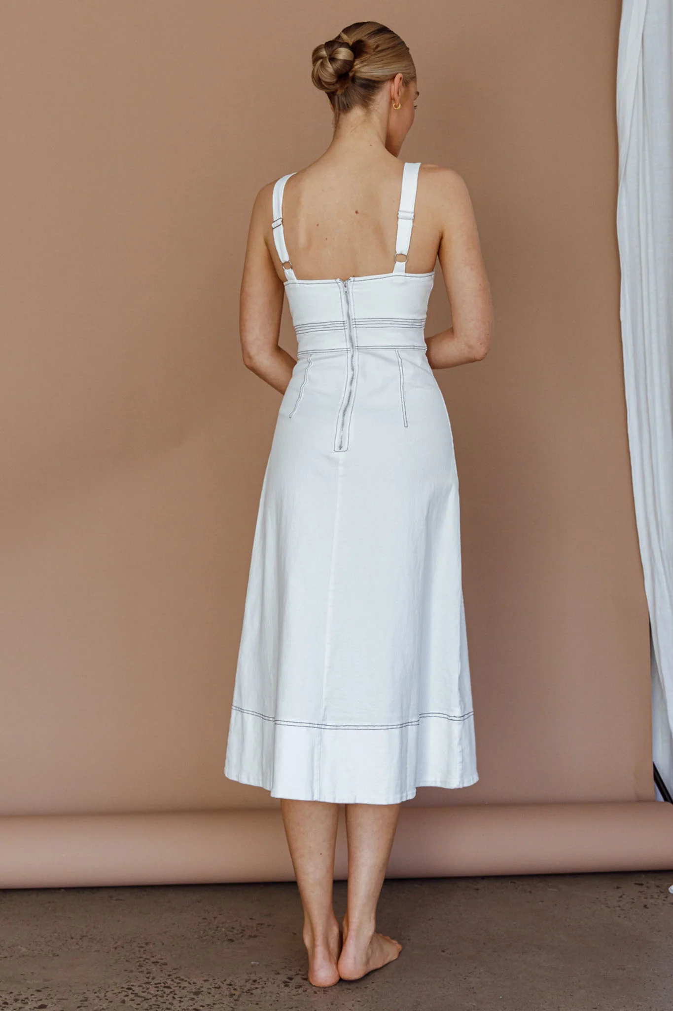 Elias Decorative Stitch Midi Dress White - Image 2