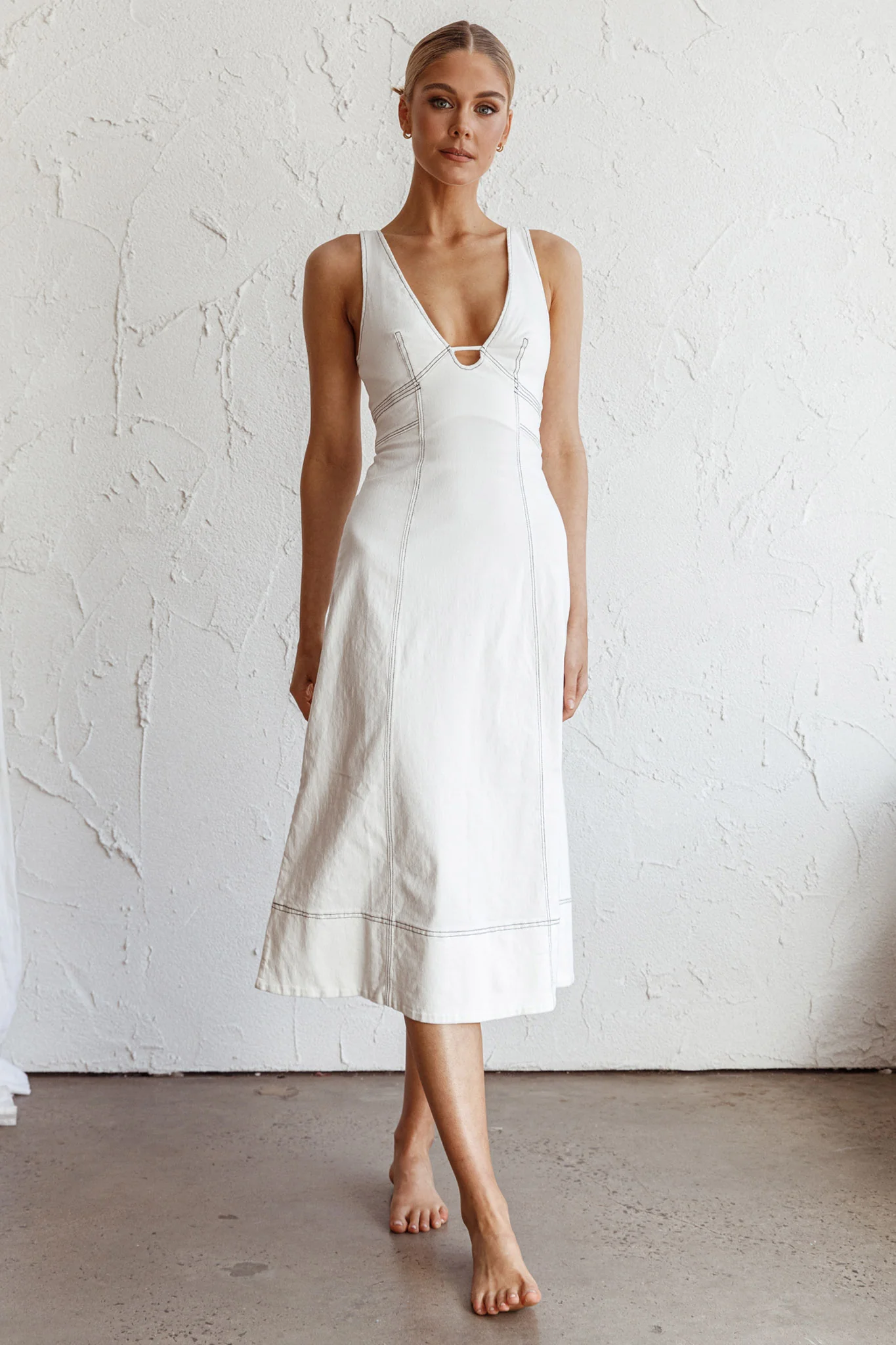 Elias Decorative Stitch Midi Dress White - Image 5
