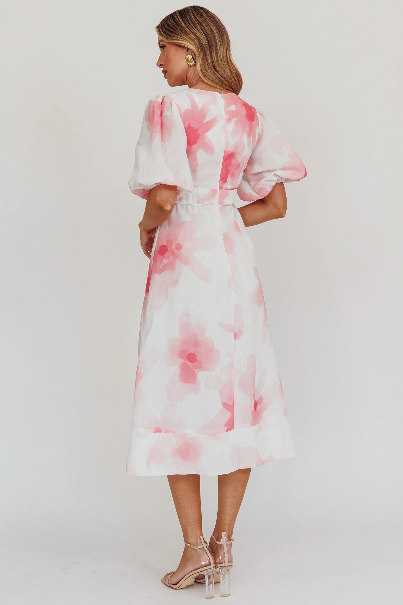 Elias Puff Sleeve Midi Dress Blush - Image 2