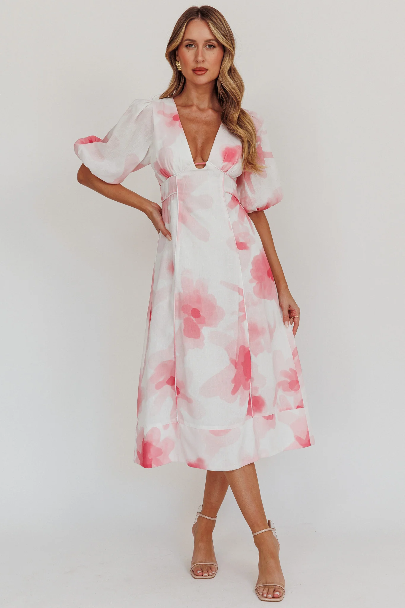 Elias Puff Sleeve Midi Dress Blush - Image 3