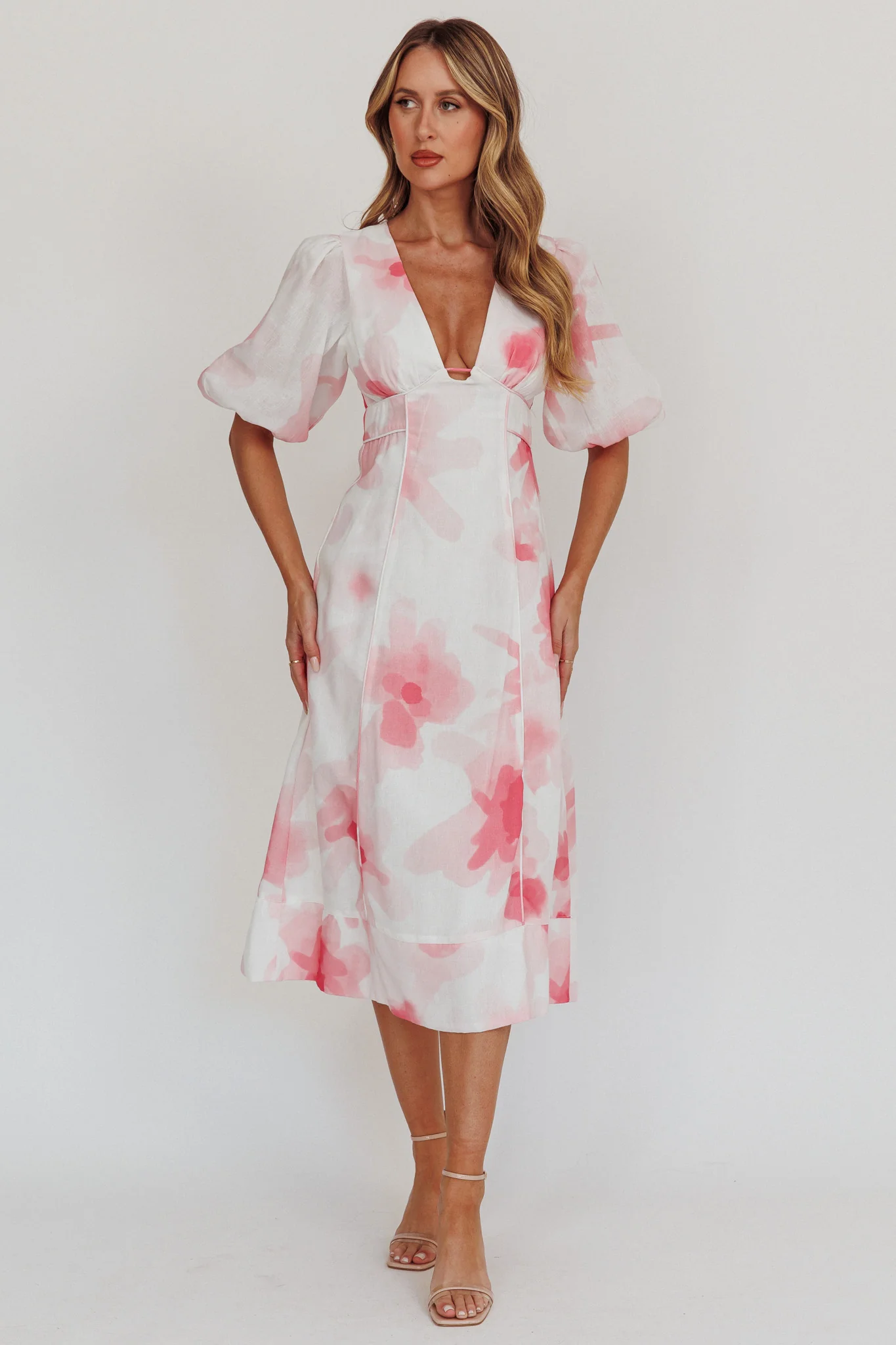 Elias Puff Sleeve Midi Dress Blush - Image 5