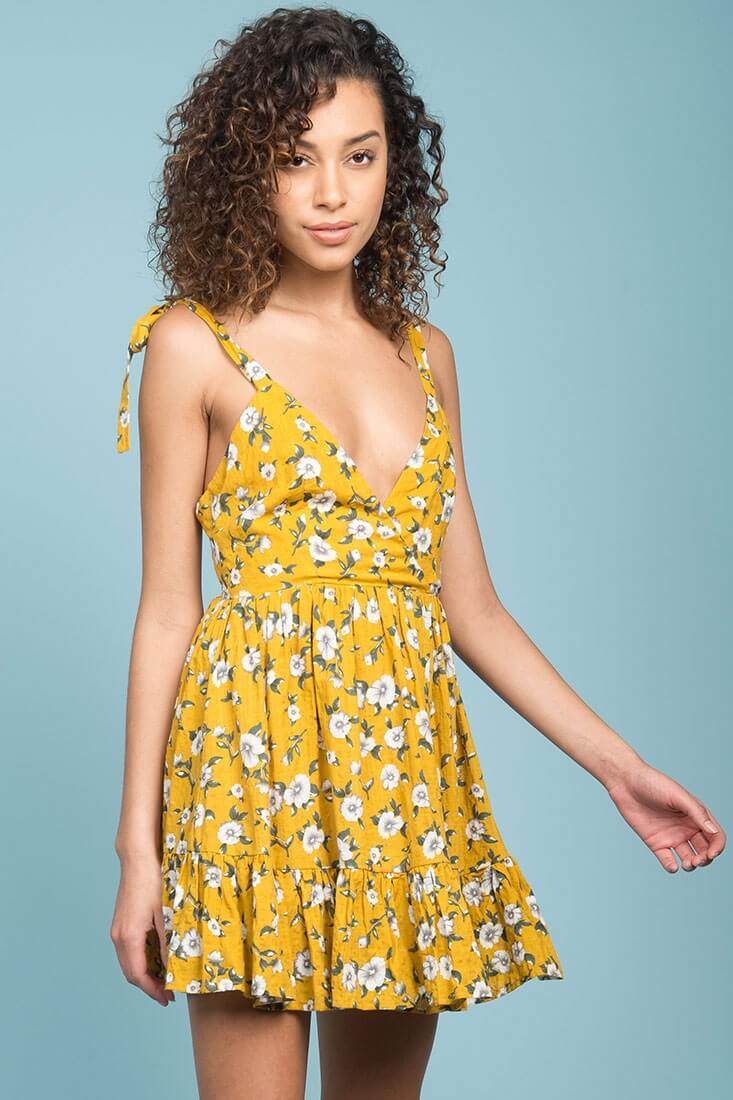 Elin Ruffled Casual Fall Dress Yellow - Image 2