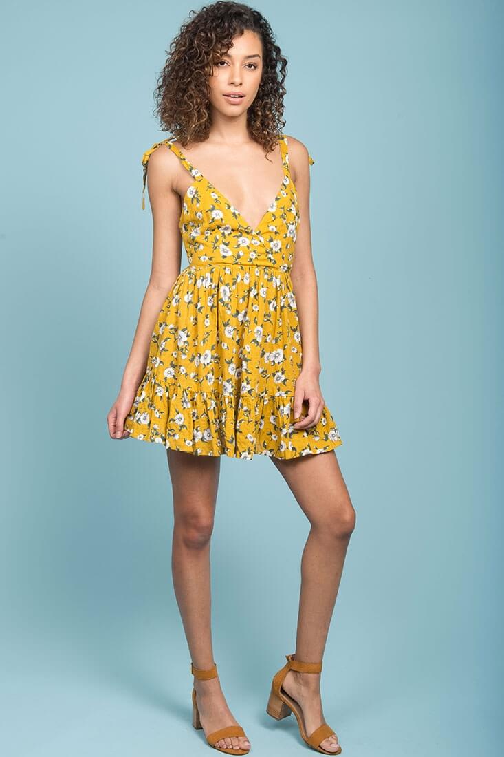 Elin Ruffled Casual Fall Dress Yellow - Image 3
