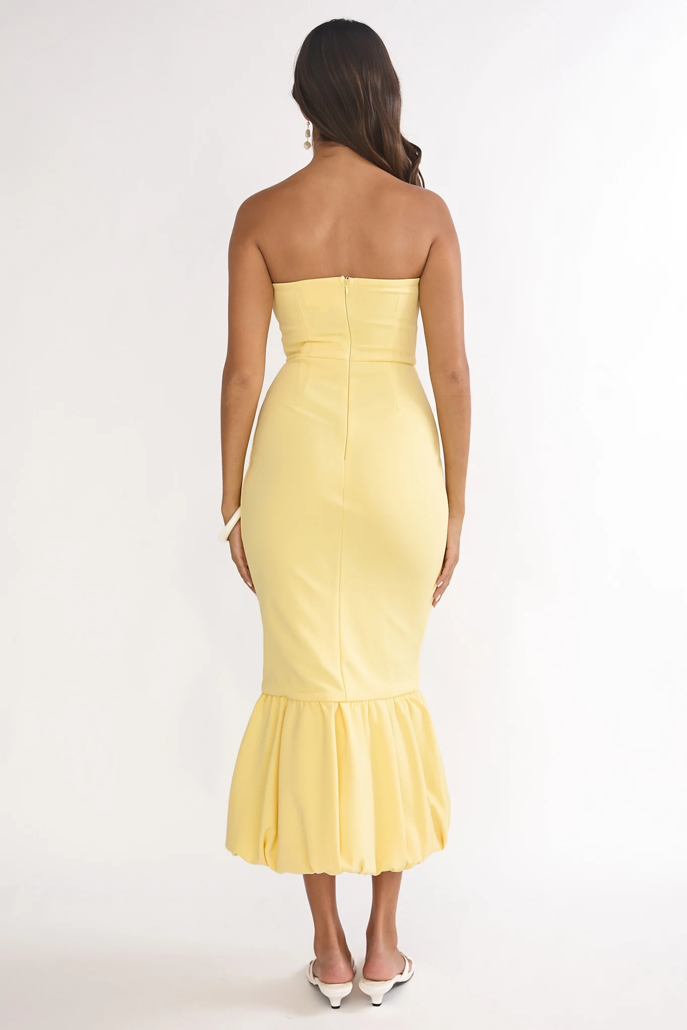 Elira Bubble Hem Strapless Midi Dress Lemon - Image 3