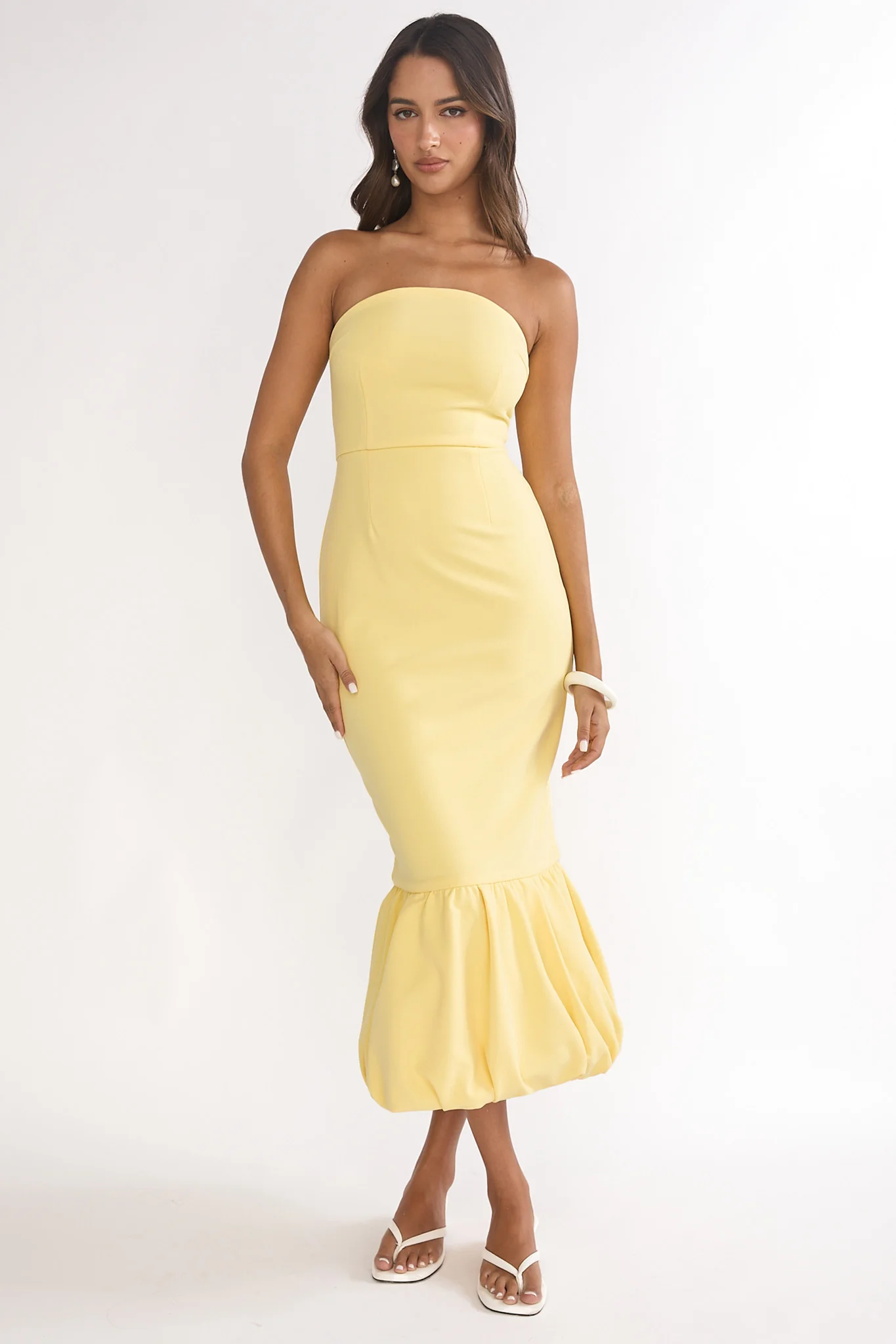 Elira Bubble Hem Strapless Midi Dress Lemon - Image 5