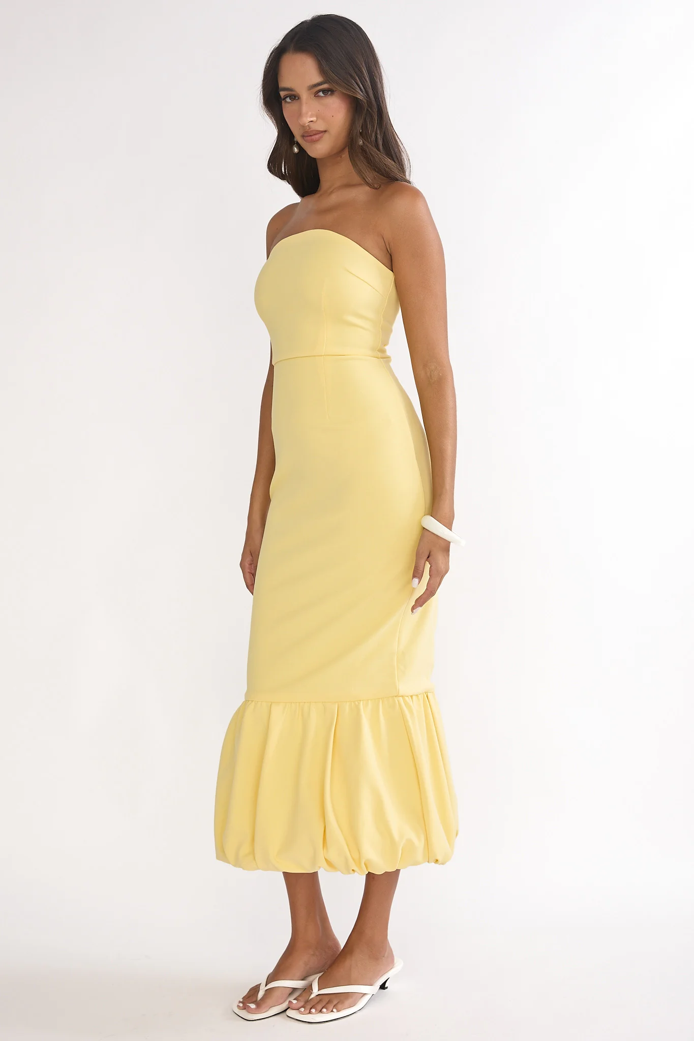 Elira Bubble Hem Strapless Midi Dress Lemon - Image 6