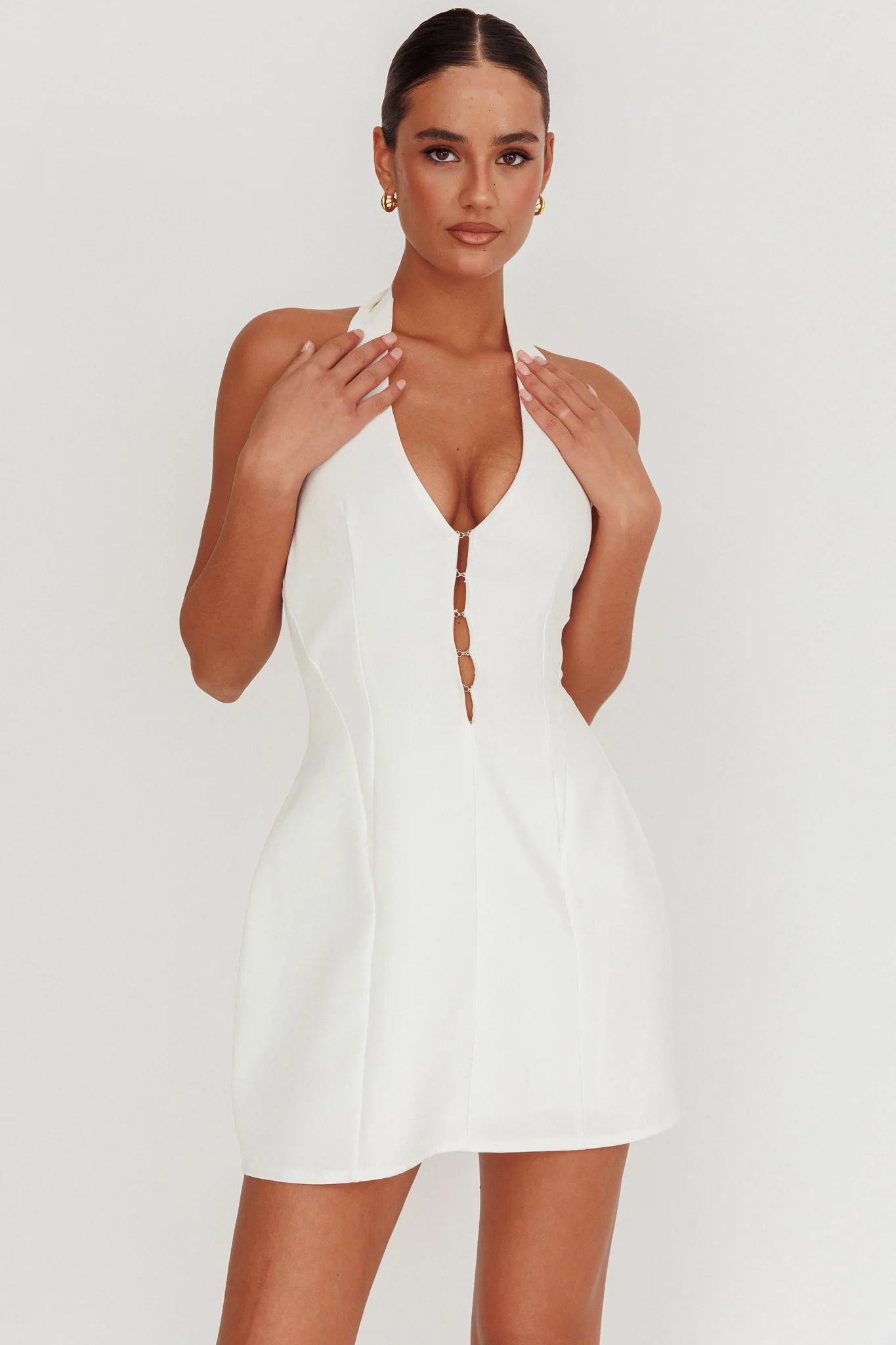 Elisabet Halter Neck Mini Dress Off White - Image 6
