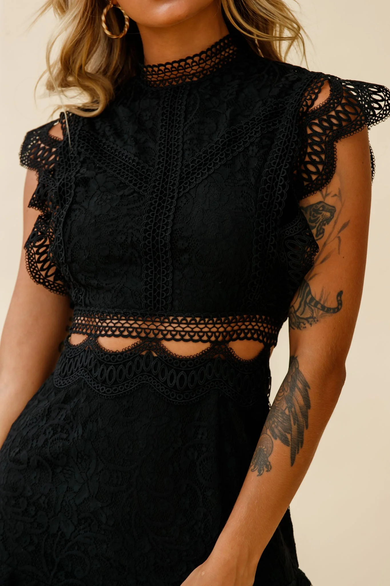 Elisha Crochet Detail Lace Overlay Dress Black - Image 6