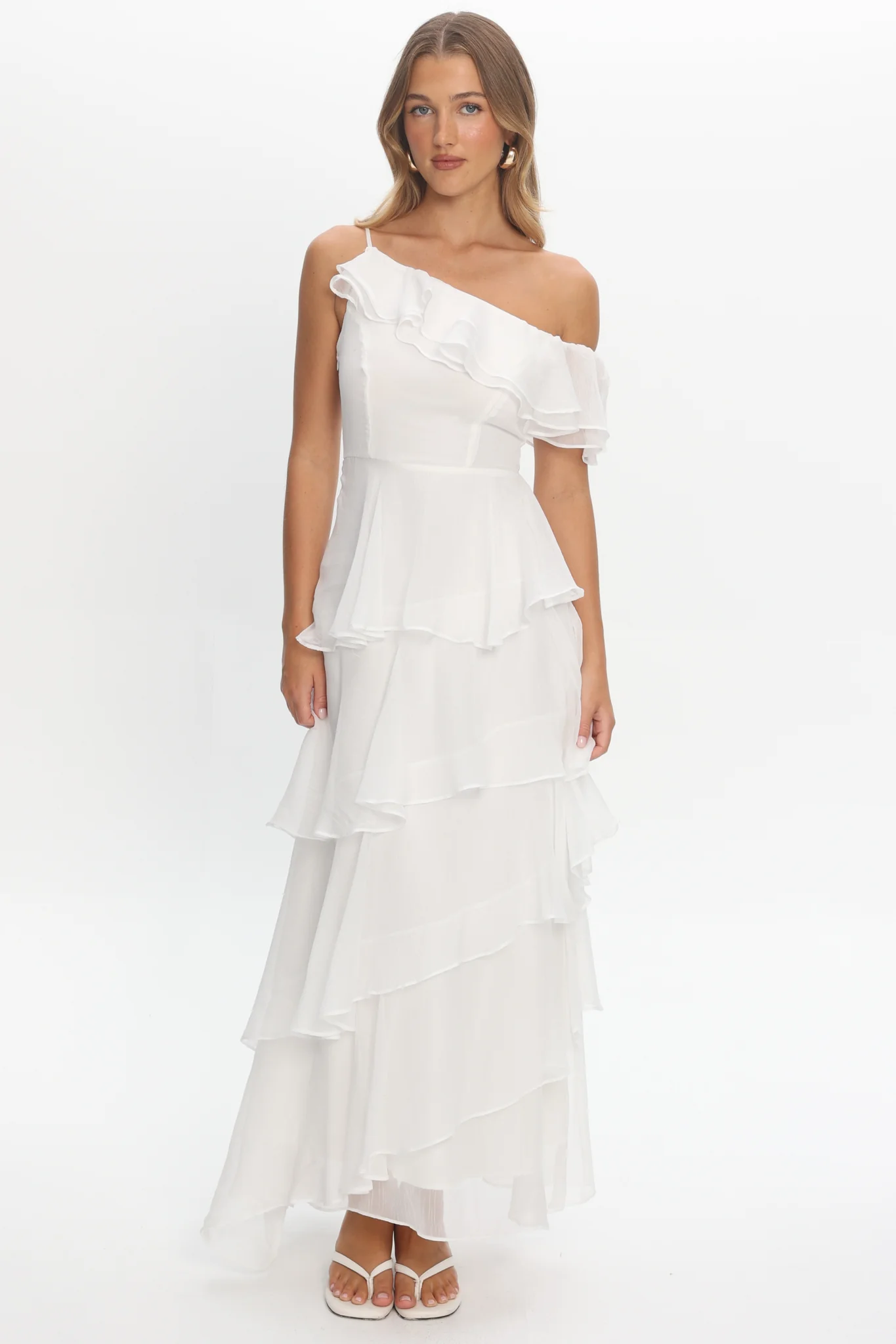 Elizaveta One-Shoulder Tiered Maxi Dress Ivory