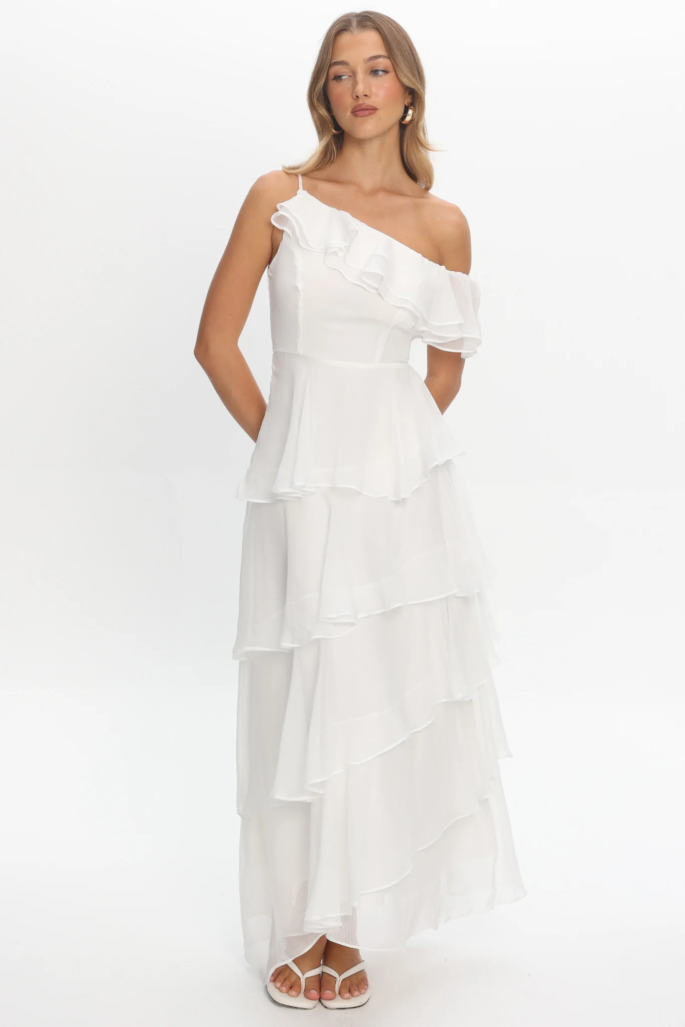 Elizaveta One-Shoulder Tiered Maxi Dress Ivory - Image 2