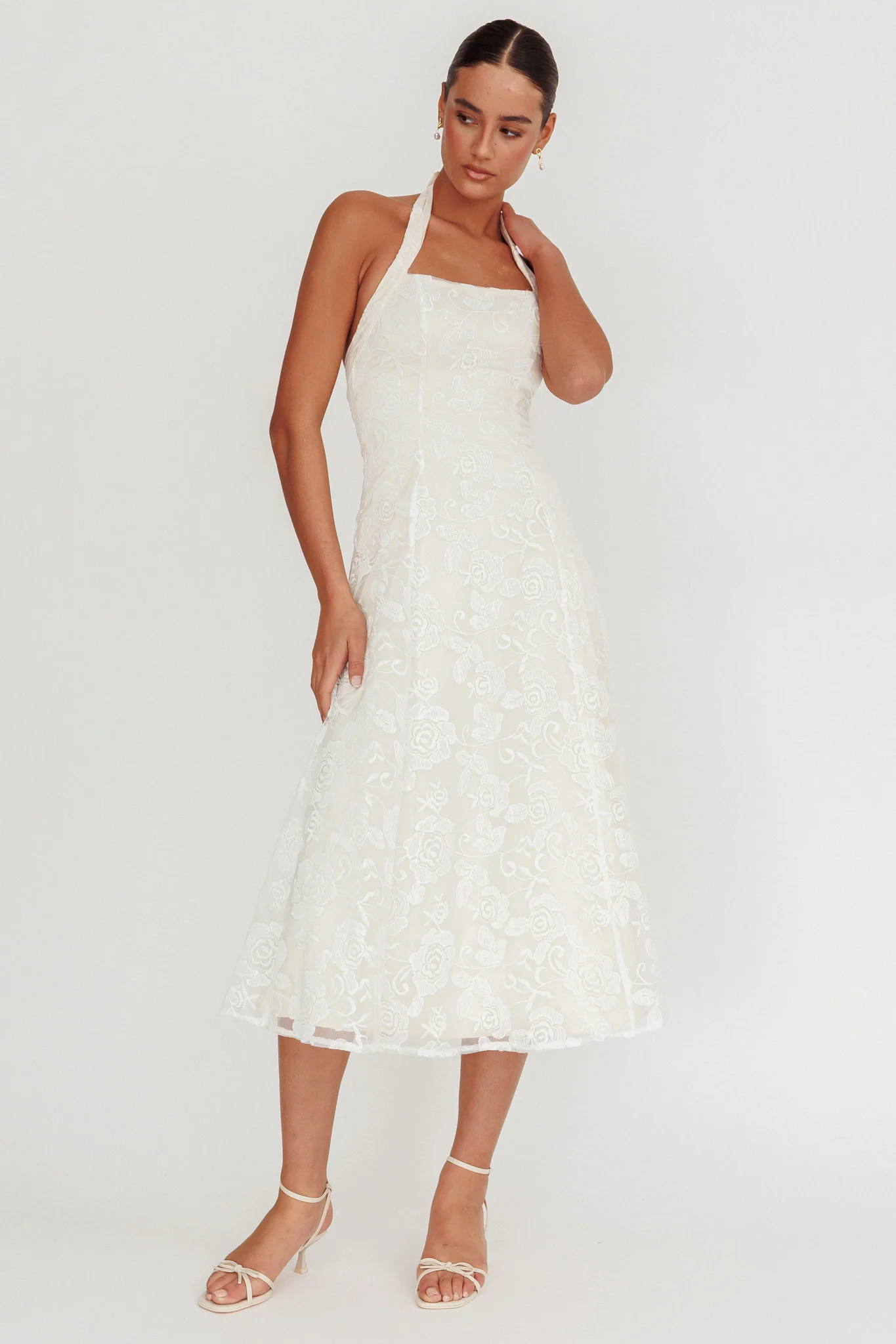 Elliott A-Line Halter Neck Midi Dress White - Image 4