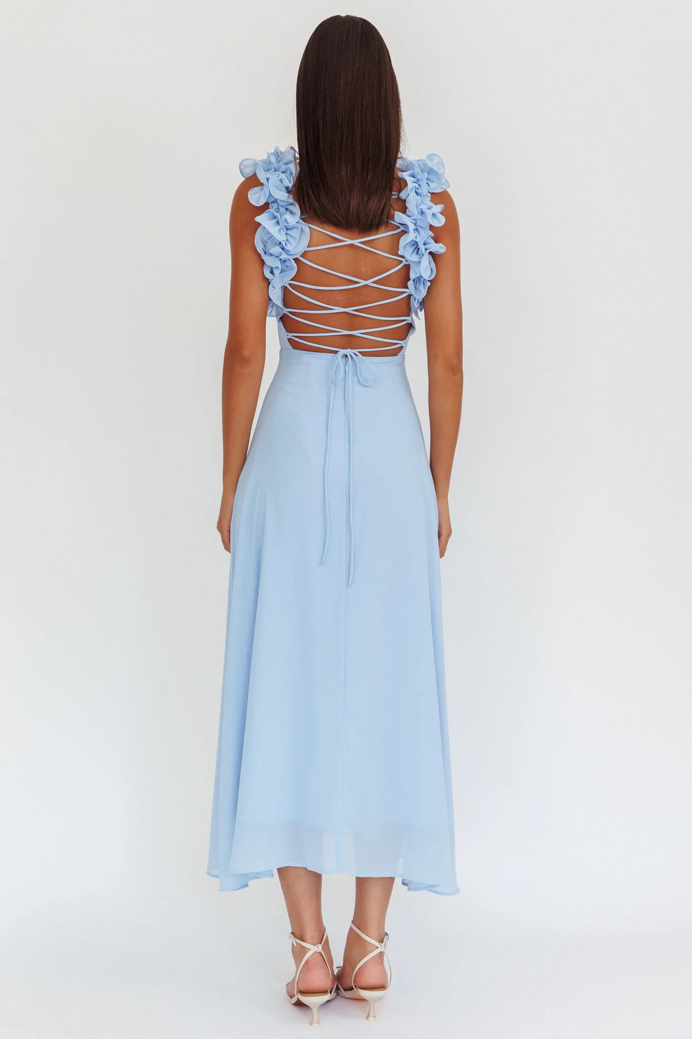 Eloquent Lace-Up Back Maxi Dress Blue - Image 3