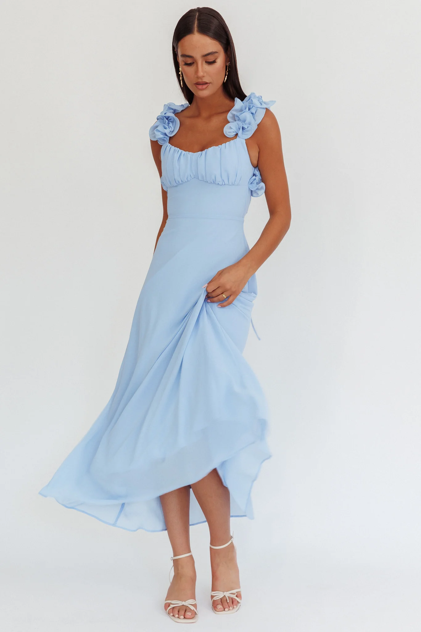 Eloquent Lace-Up Back Maxi Dress Blue - Image 5