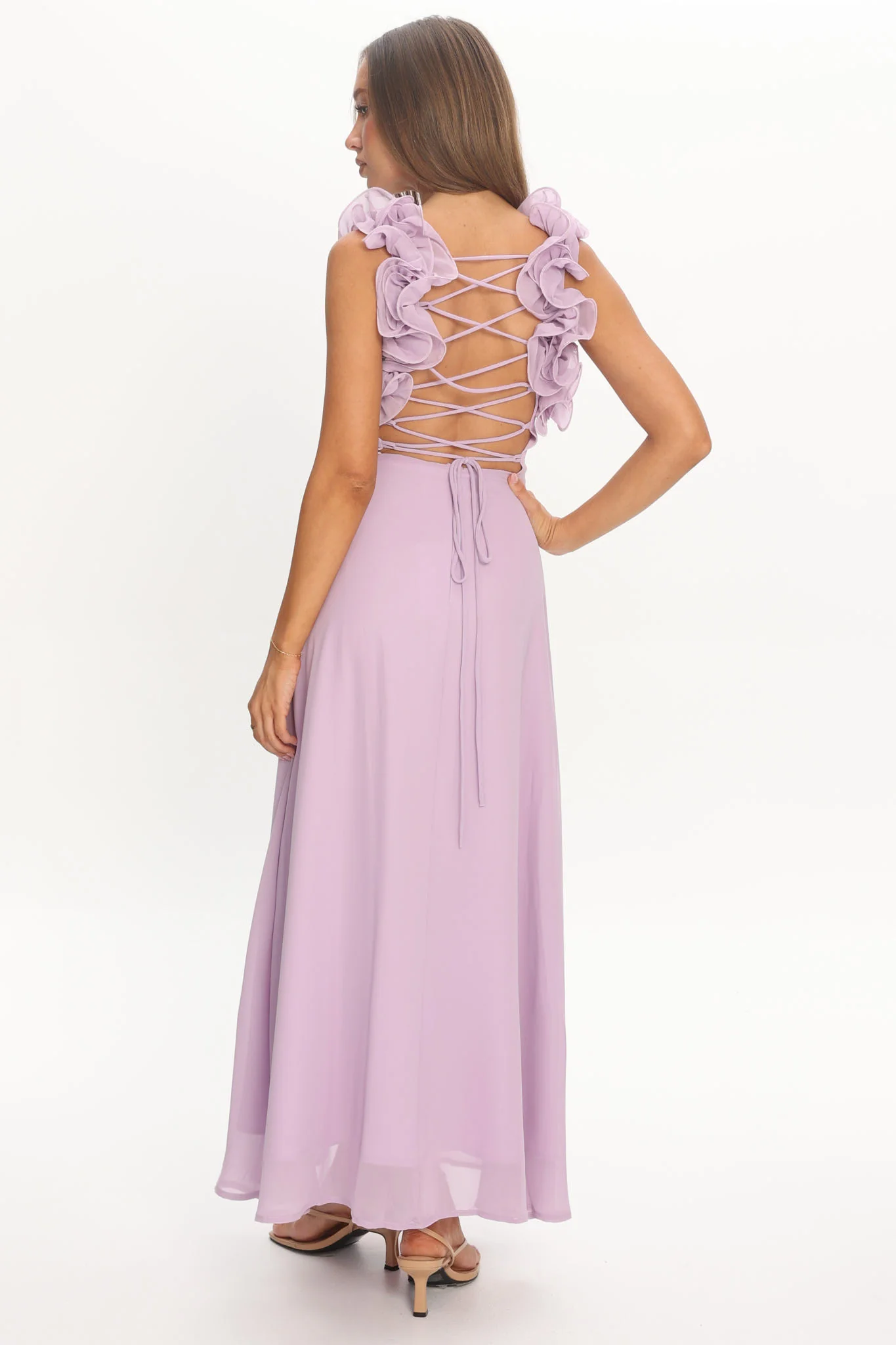 Eloquent Lace-Up Back Maxi Dress Lilac - Image 3