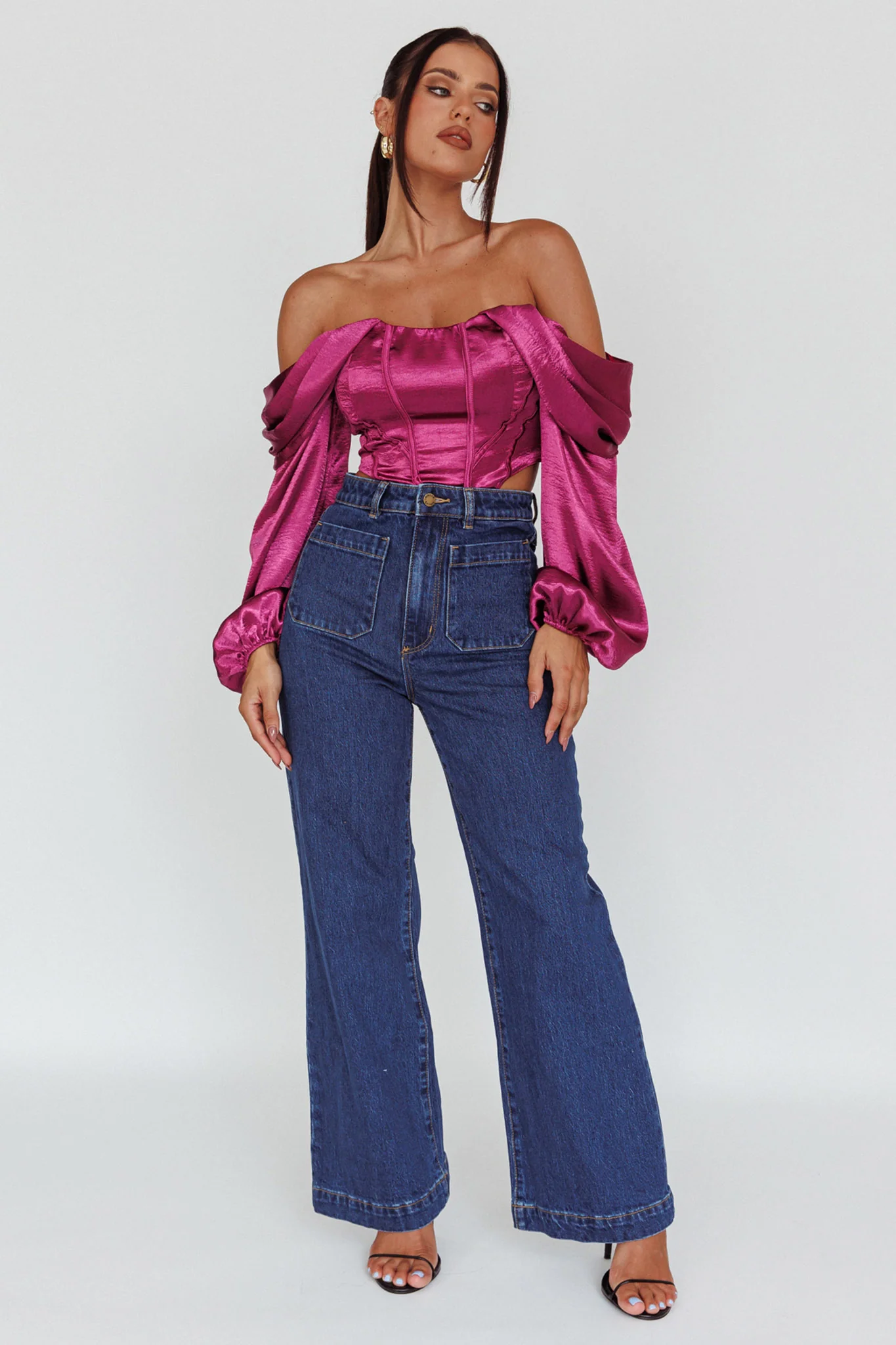 Elouise Off-Shoulder Long Sleeve Top Berry - Image 3