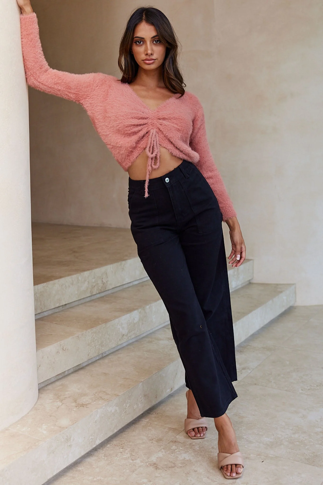 Elsa Long Sleeve Ruched Bust Sweater Rose - Image 3
