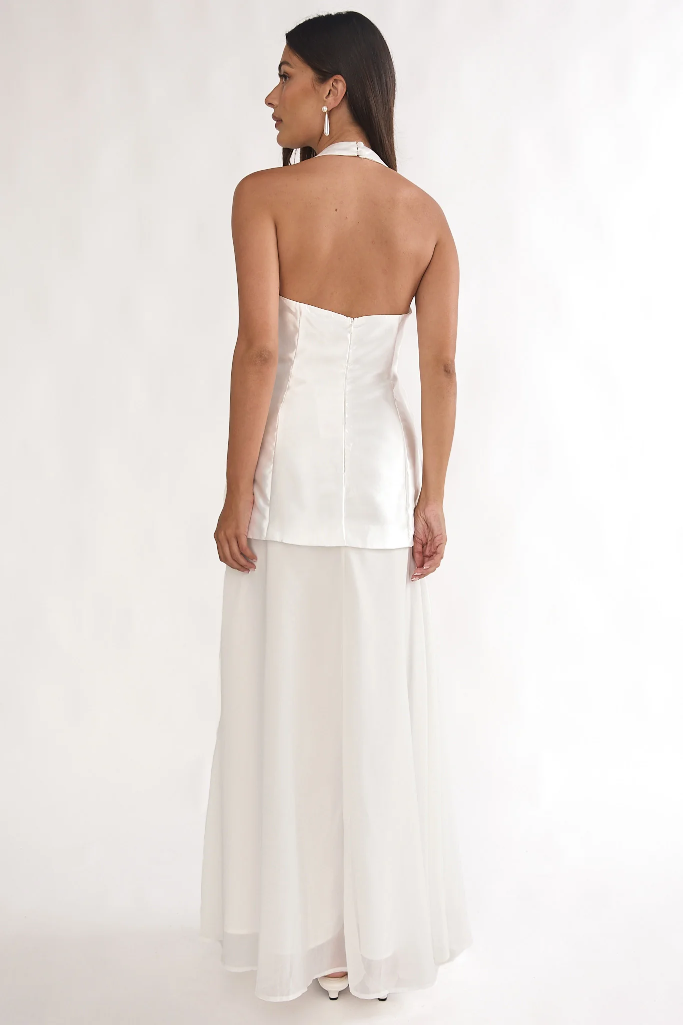 Elyria 3D Ruffle Halter Maxi Dress White - Image 3