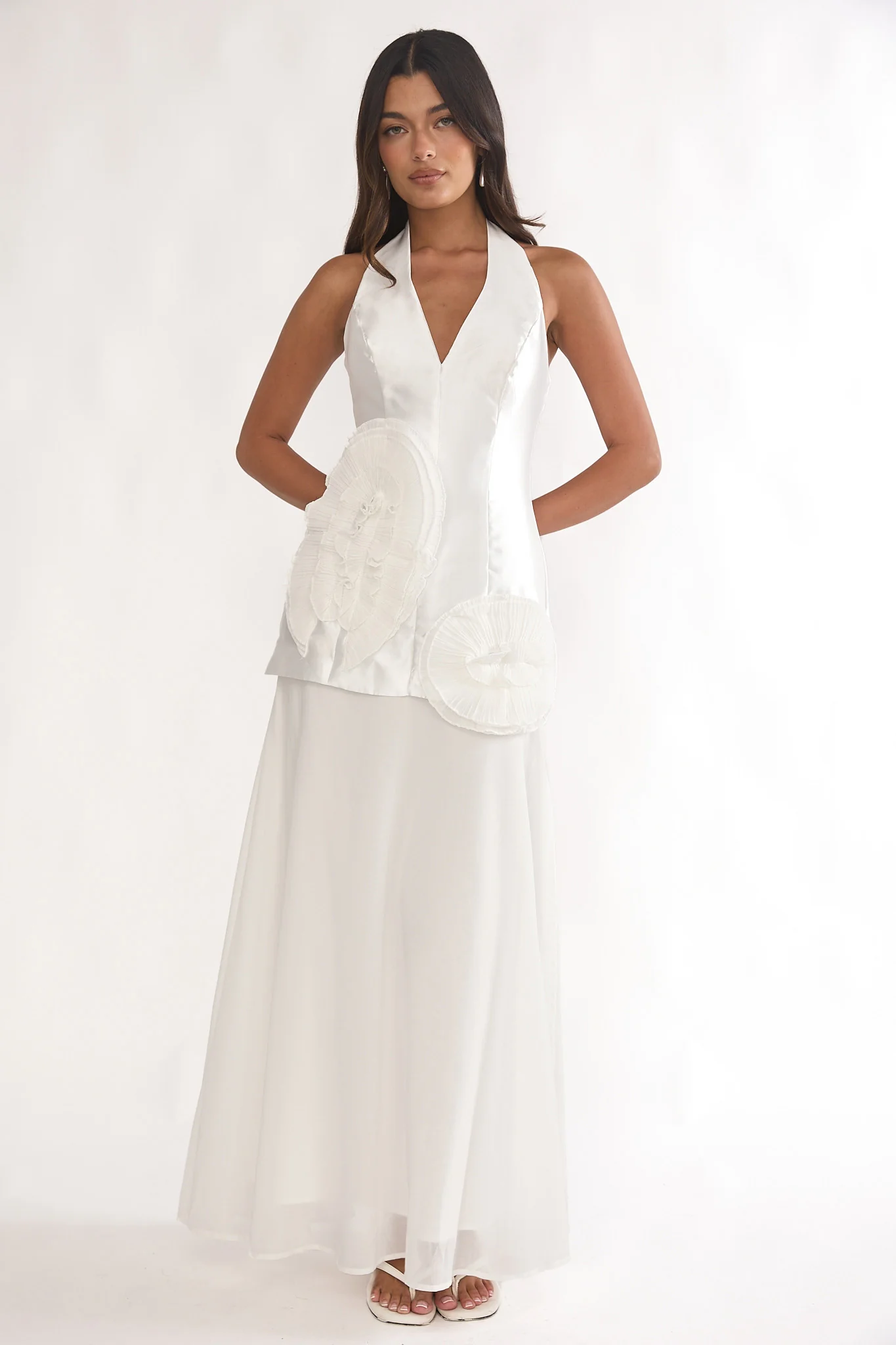 Elyria 3D Ruffle Halter Maxi Dress White - Image 4