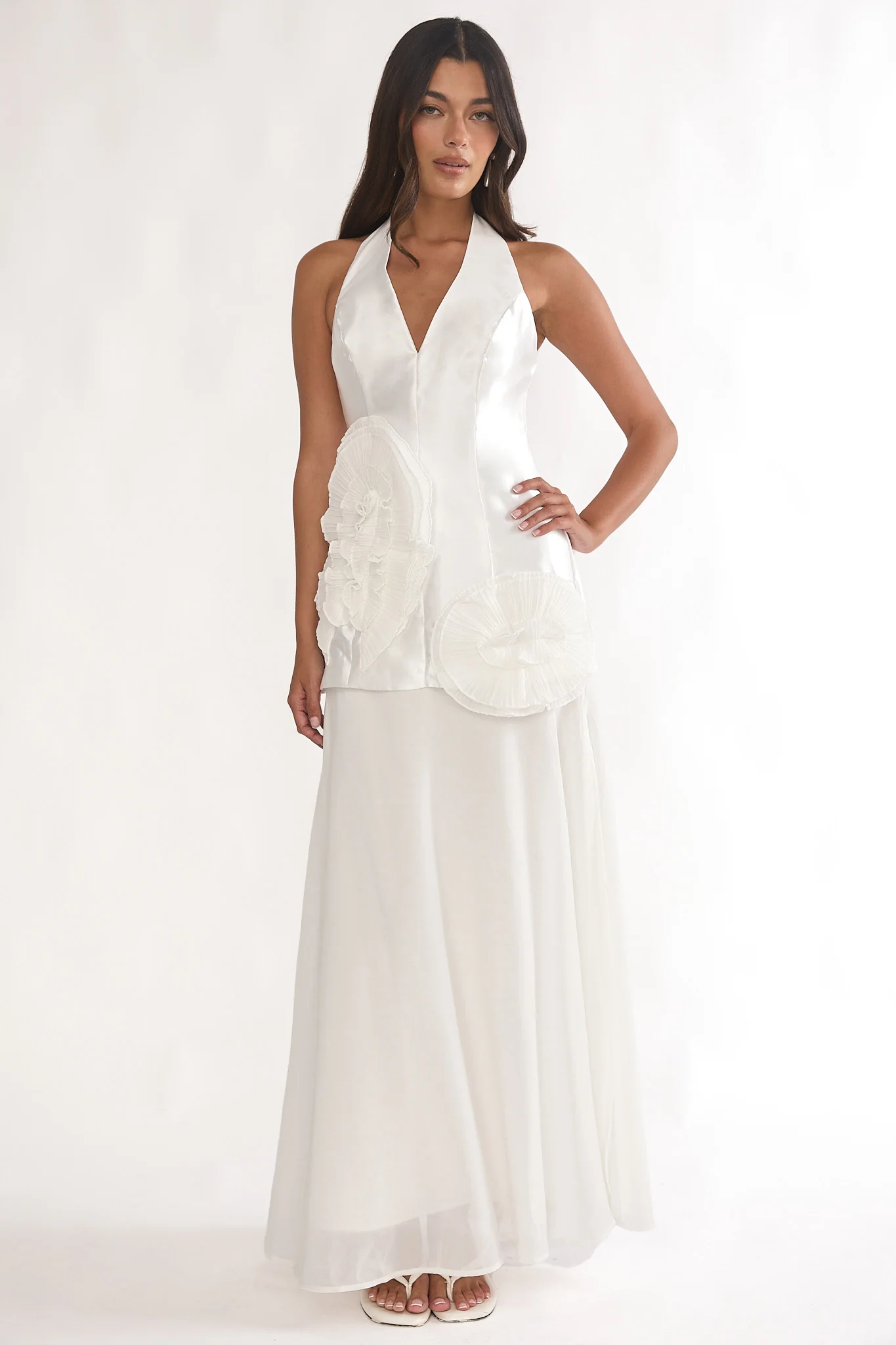 Elyria 3D Ruffle Halter Maxi Dress White - Image 5